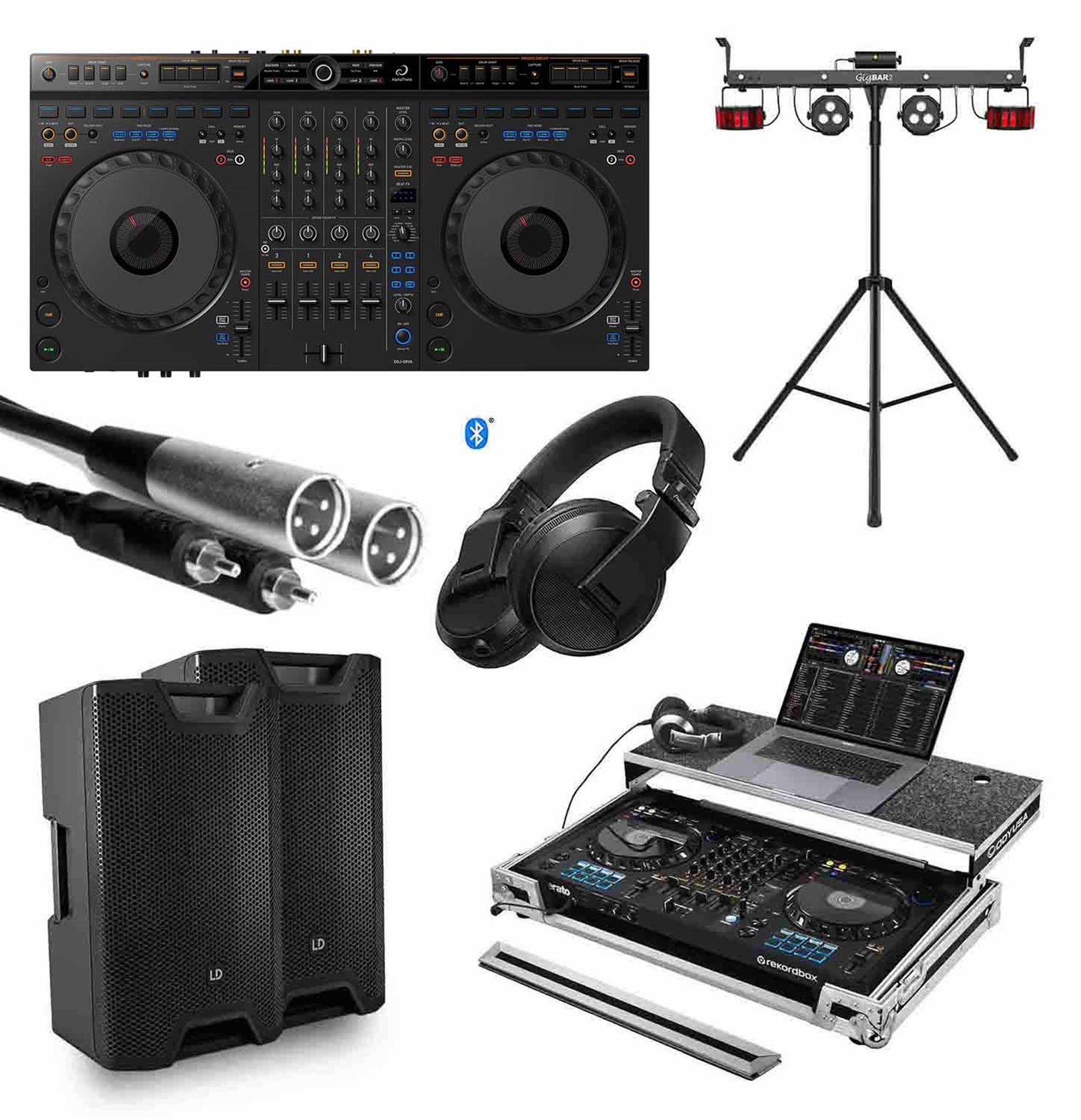 DJ Package for Club with Pioneer DJ Controller, Case, Headphones, Loudspeaker, Cable and LED Lighting System by Pioneer DJ