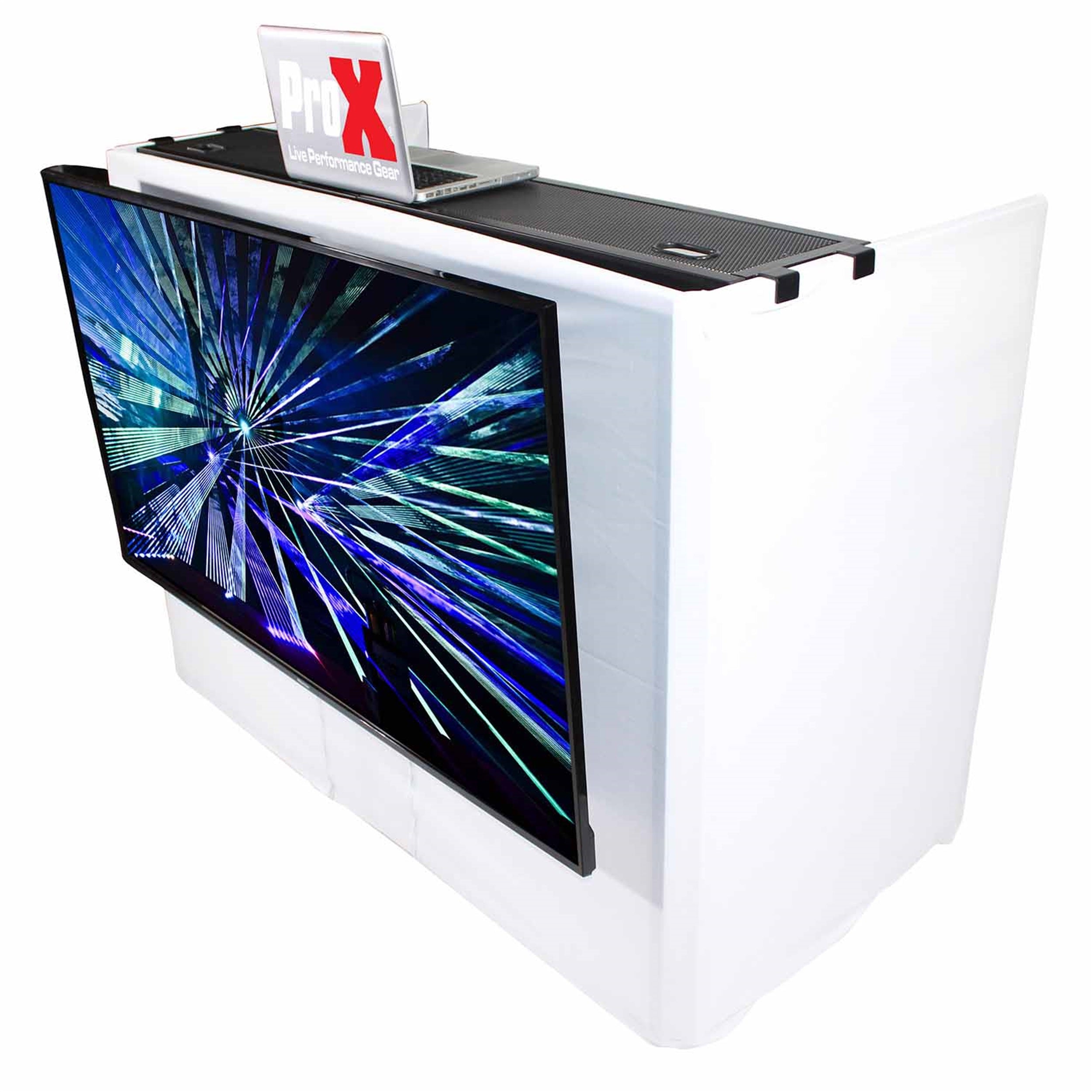 ProX XF-MESAMEDIA MK2, DJ Facade Table Workstation Includes TV Bracket Mount White and Black Scrims and Carry Bag by ProX Cases