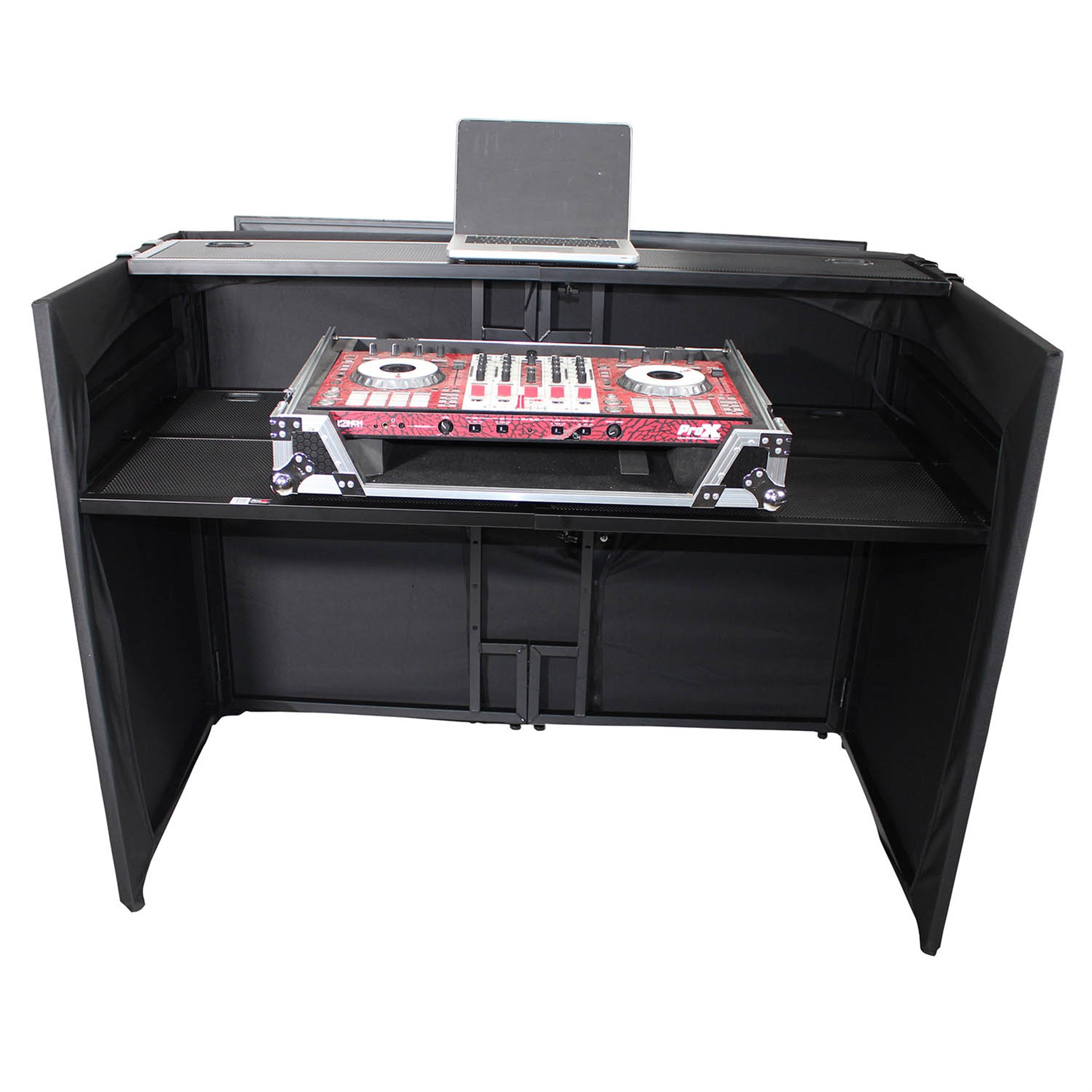 ProX XF-MESAMEDIA MK2, DJ Facade Table Workstation Includes TV Bracket Mount White and Black Scrims and Carry Bag by ProX Cases