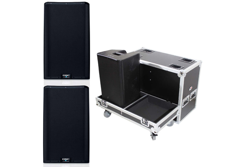 QSC K12.2 Powered Portable PA Speakers with ATA Road Case Bundle