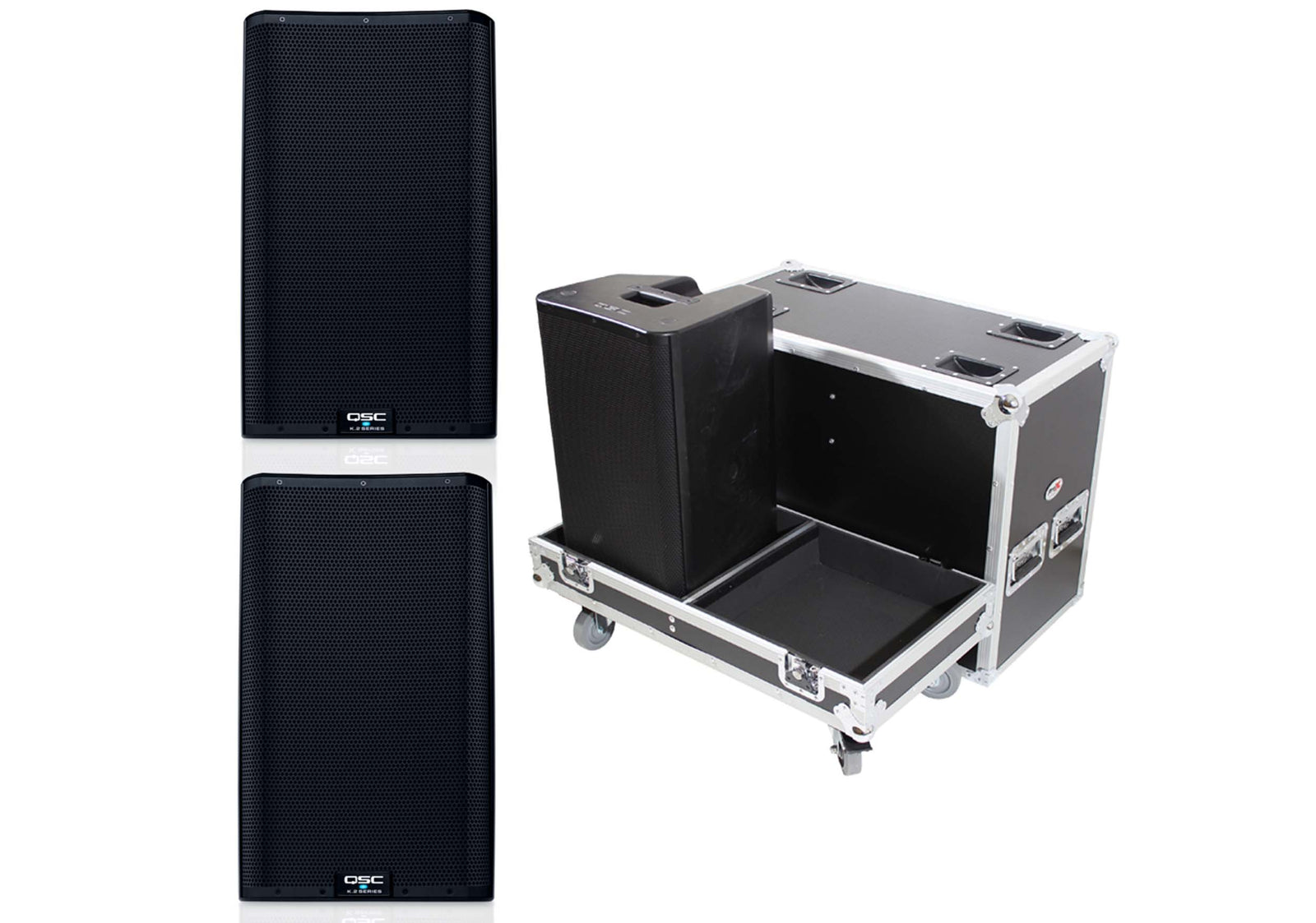QSC K12.2 Powered Portable PA Speakers with ATA Road Case Bundle by QSC