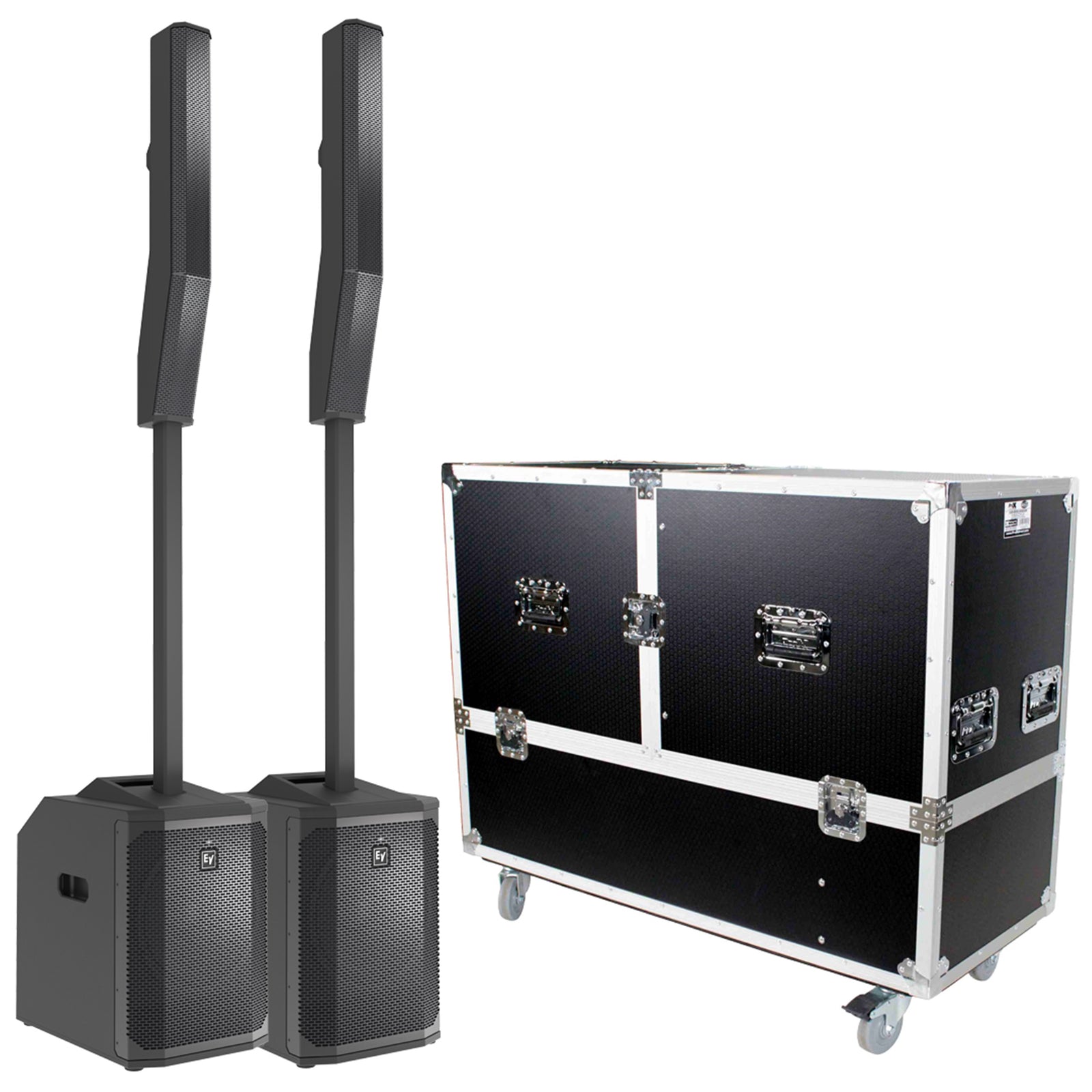 Electro-Voice EVOLVE 50M Black Column Speaker Pair Package with Heavy Duty Road Case by Hollywood DJ