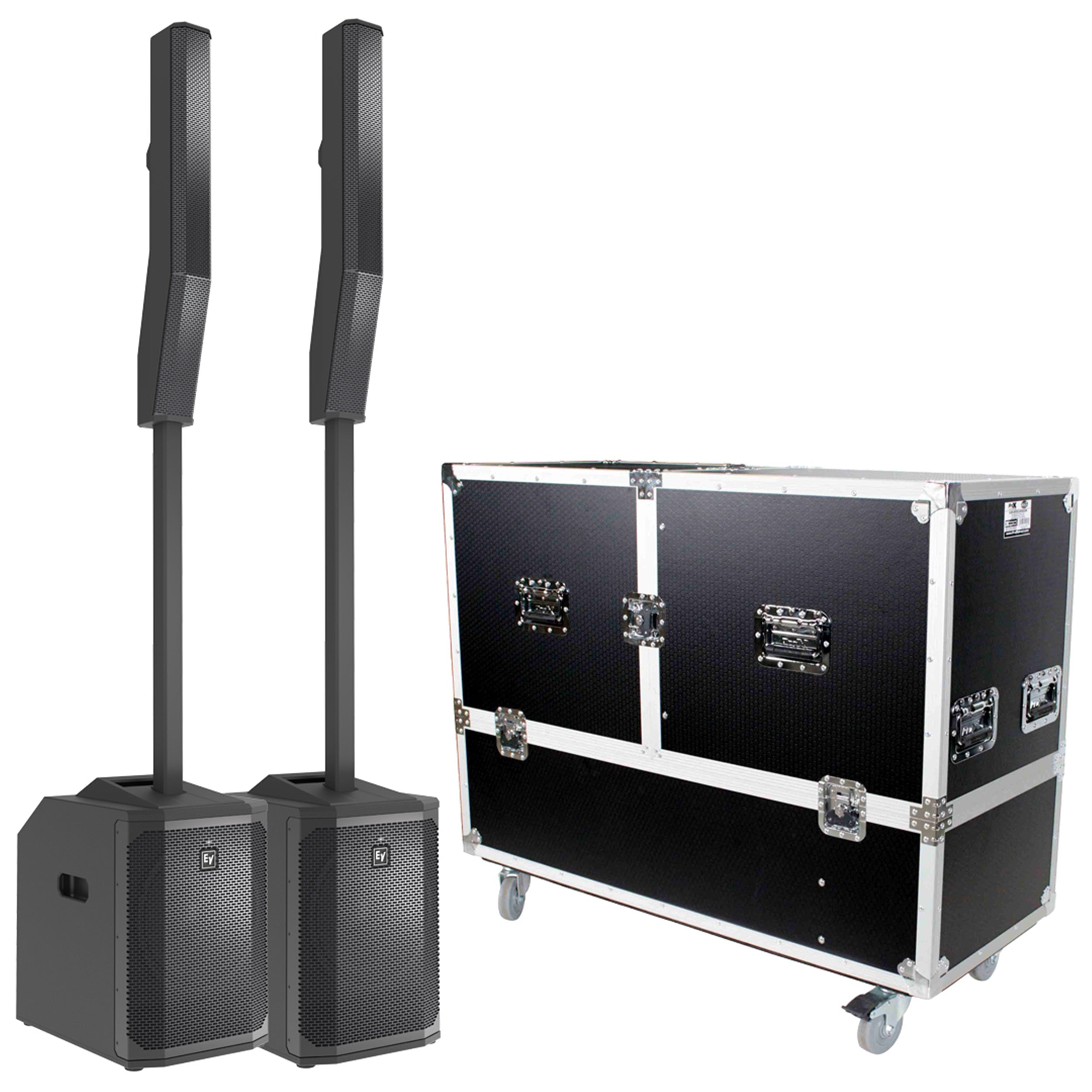 Electro-Voice EVOLVE 50M Black Column Speaker Pair Package with Heavy Duty Road Case by Hollywood DJ