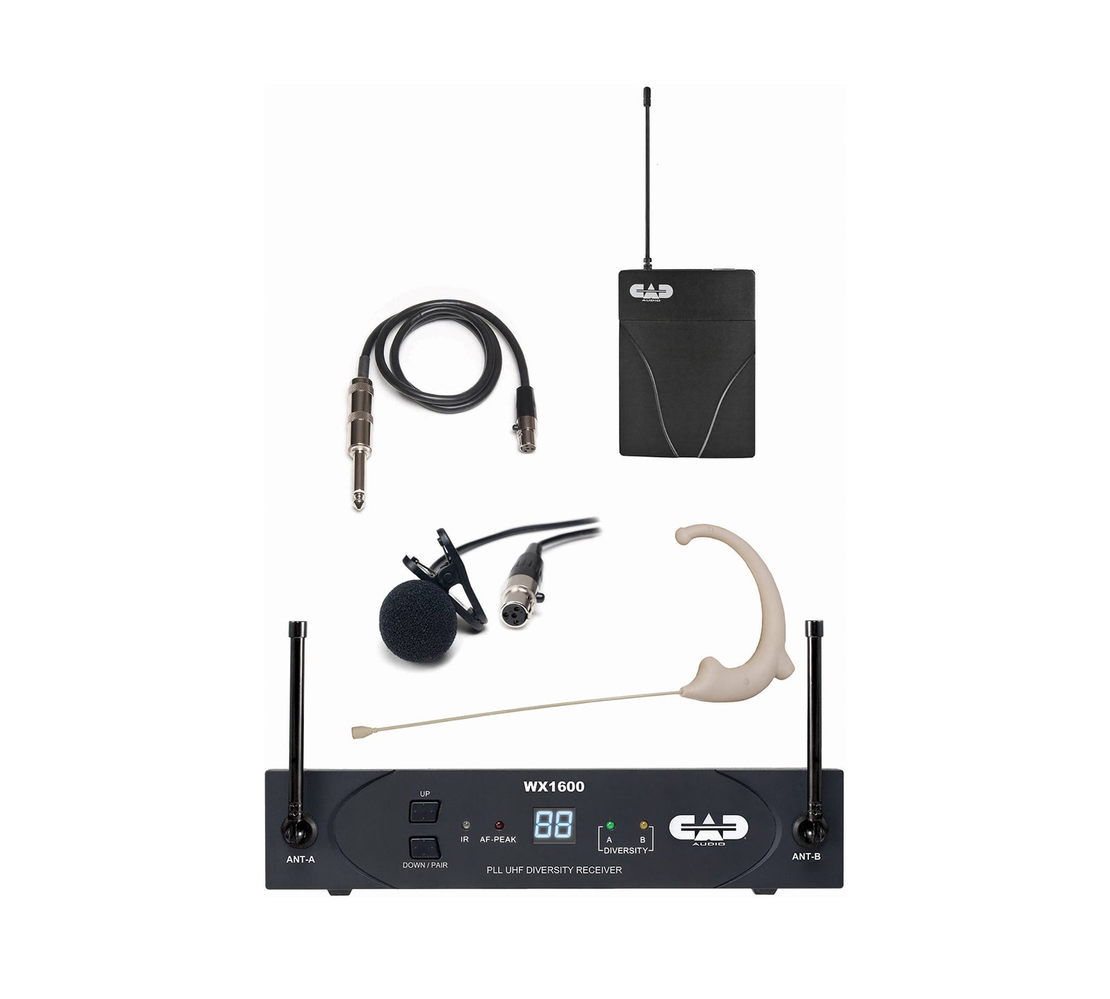 CAD Audio WX1610 Wireless Bodypack System with Lavalier, Earworn Mic, and Guitar Cable - G: 542 to 564 MHz by CAD Audio