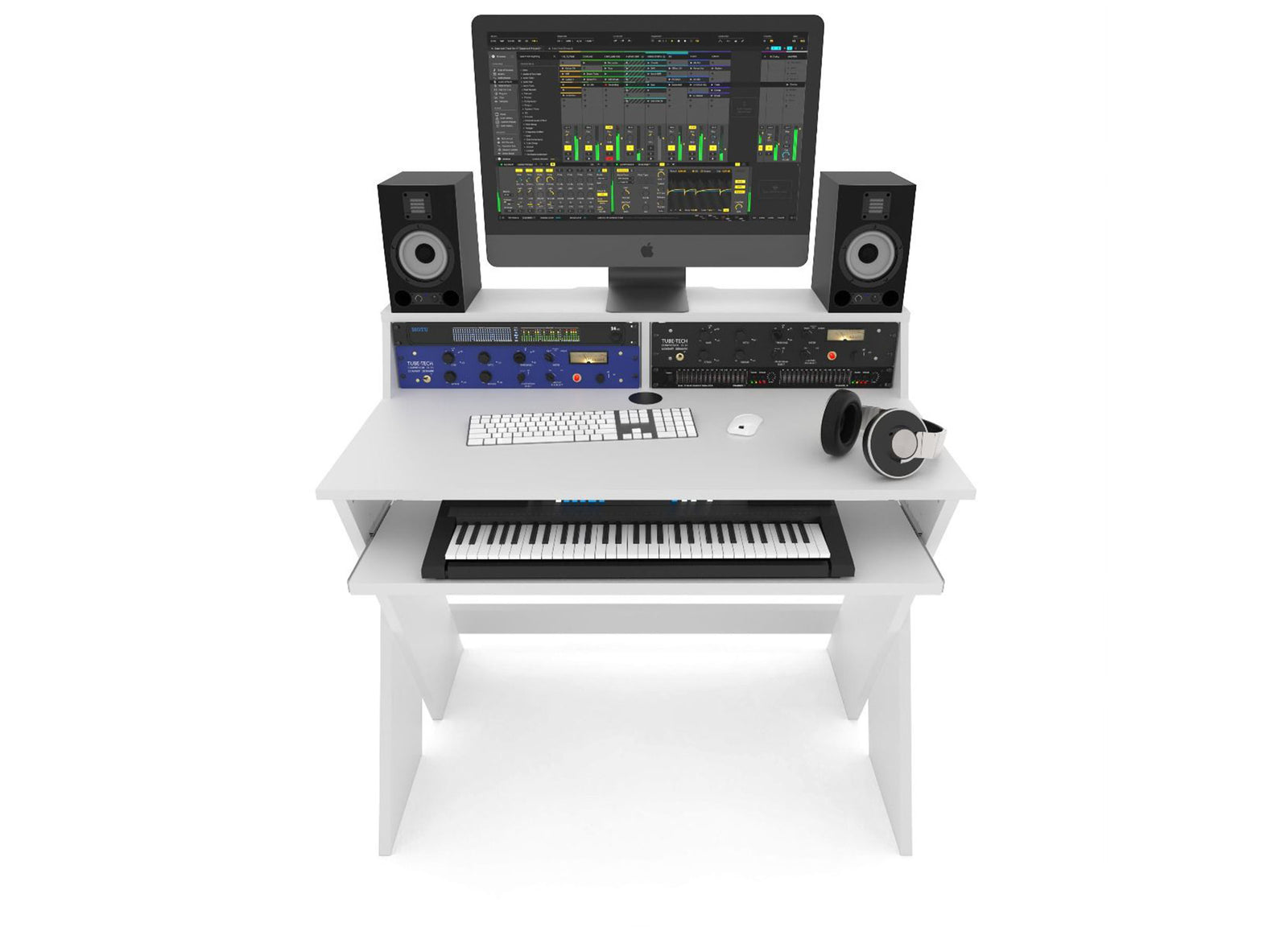 Glorious SOUND-DESK-COM-WHT, X-Shaped Compact and Adjustable Studio Workstation - White by Glorious