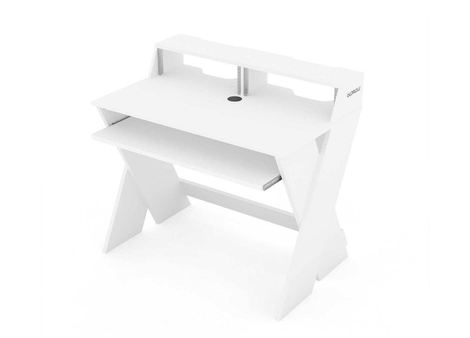 Glorious SOUND-DESK-COM-WHT, X-Shaped Compact and Adjustable Studio Workstation - White by Glorious