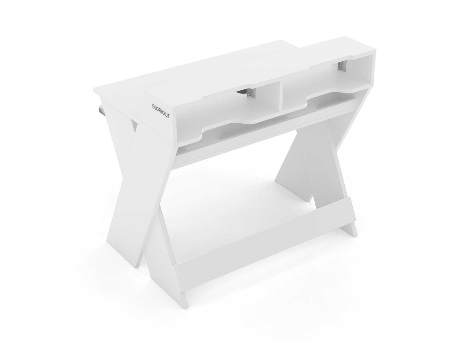 Glorious SOUND-DESK-COM-WHT, X-Shaped Compact and Adjustable Studio Workstation - White by Glorious