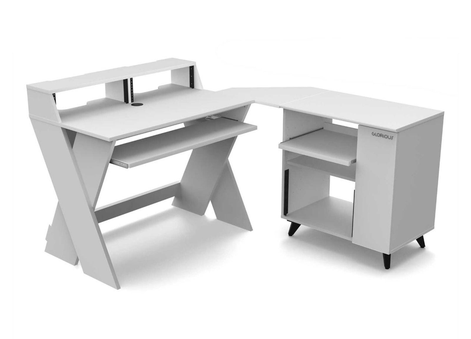Glorious SOUND-DESK-COM-WHT, X-Shaped Compact and Adjustable Studio Workstation - White by Glorious
