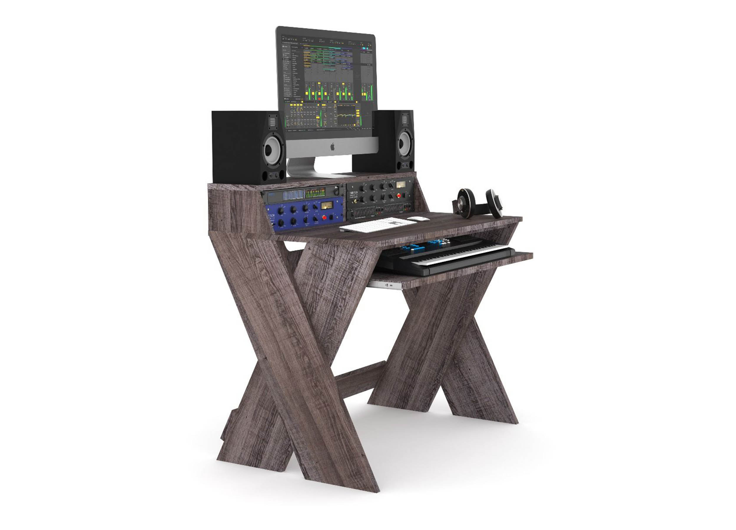 Glorious SOUND-DESK-COM-WAL, X-Shaped Compact and Adjustable Studio Workstation - Walnut by Glorious