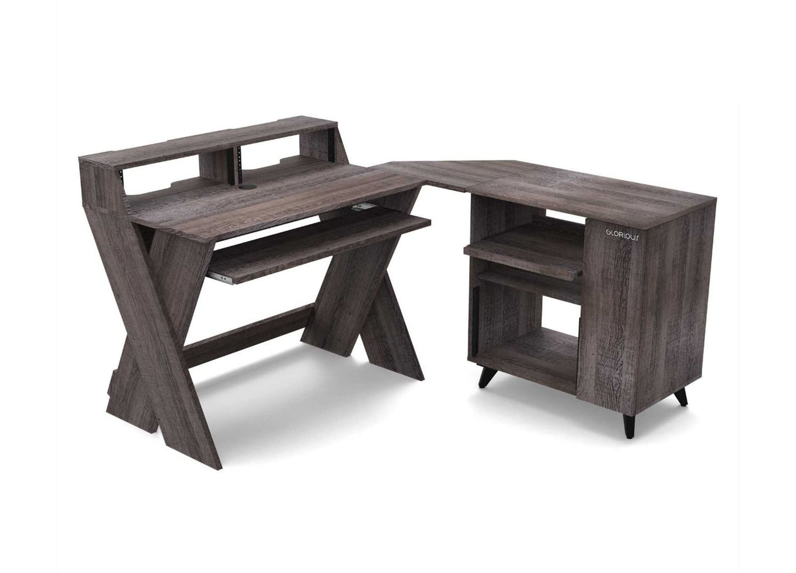 Glorious SOUND-DESK-COM-WAL, X-Shaped Compact and Adjustable Studio Workstation - Walnut by Glorious