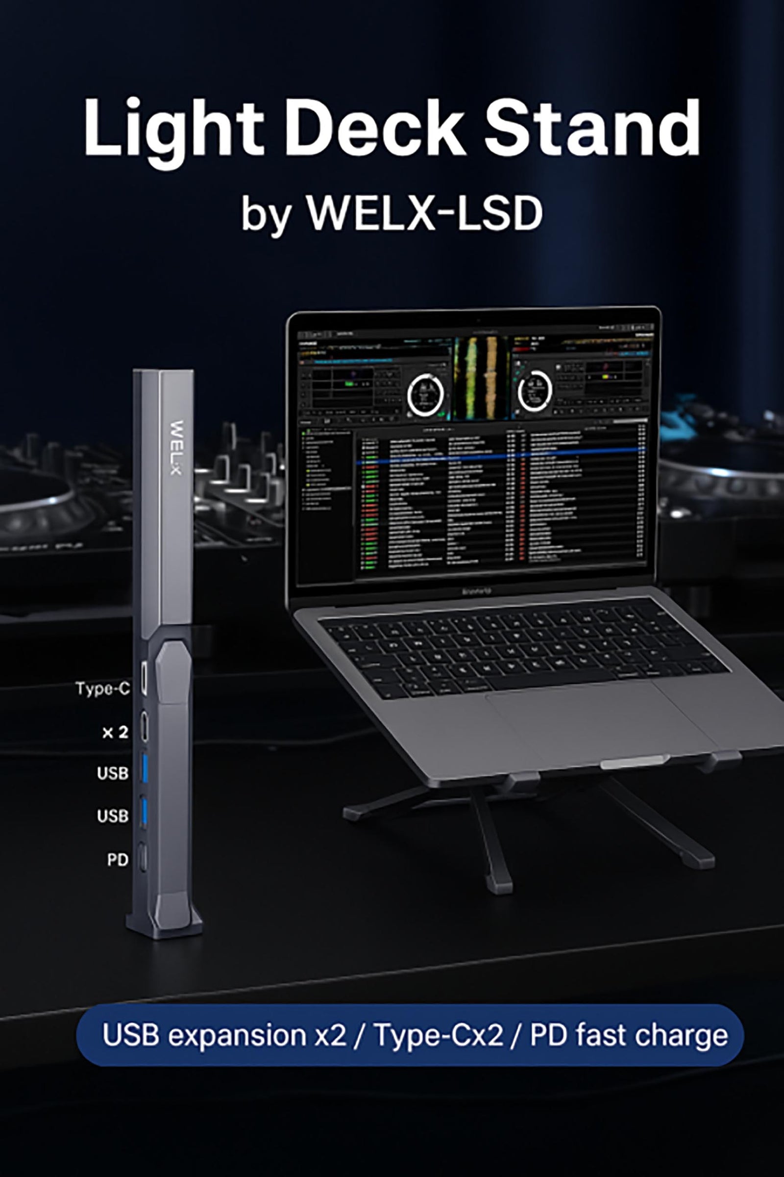 WELX WL5 LIGHTSTAND Portable Foldable Laptop Stand with USB-C Docking Hub by WELX