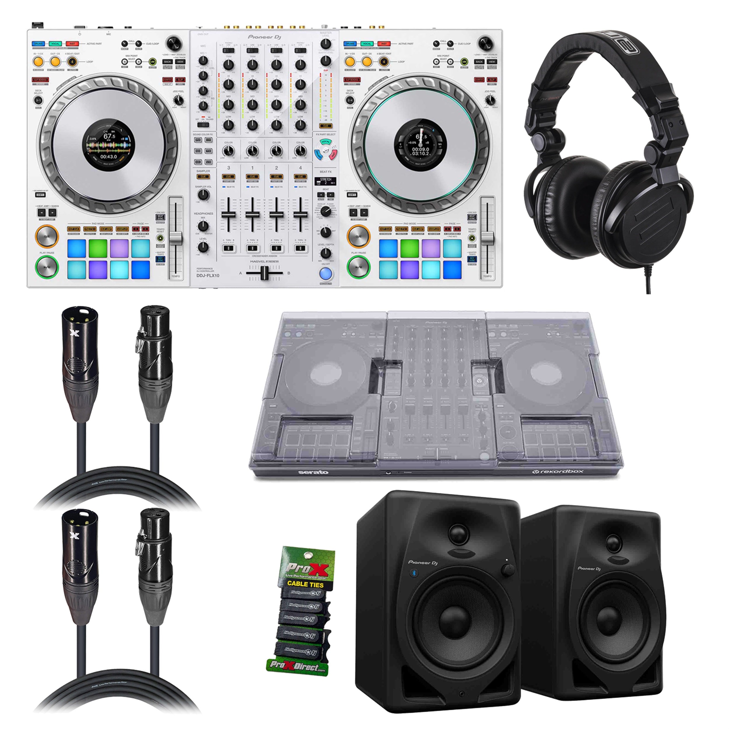 Pioneer DDJ-FLX10 DJ Controller Package with Monitor System, Headphones, Protection Cover, Cables and Cable Ties by Pioneer DJ