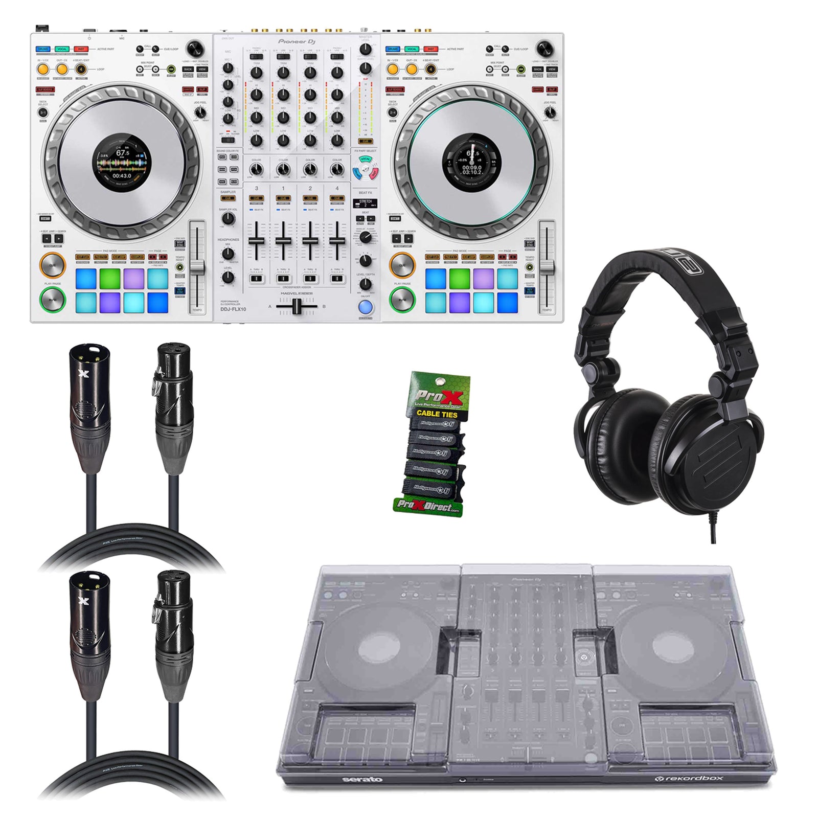 Pioneer DDJ-FLX10-W DJ Controller Package with Headphones, Protection Cover, Cables and Cable Ties by Pioneer DJ