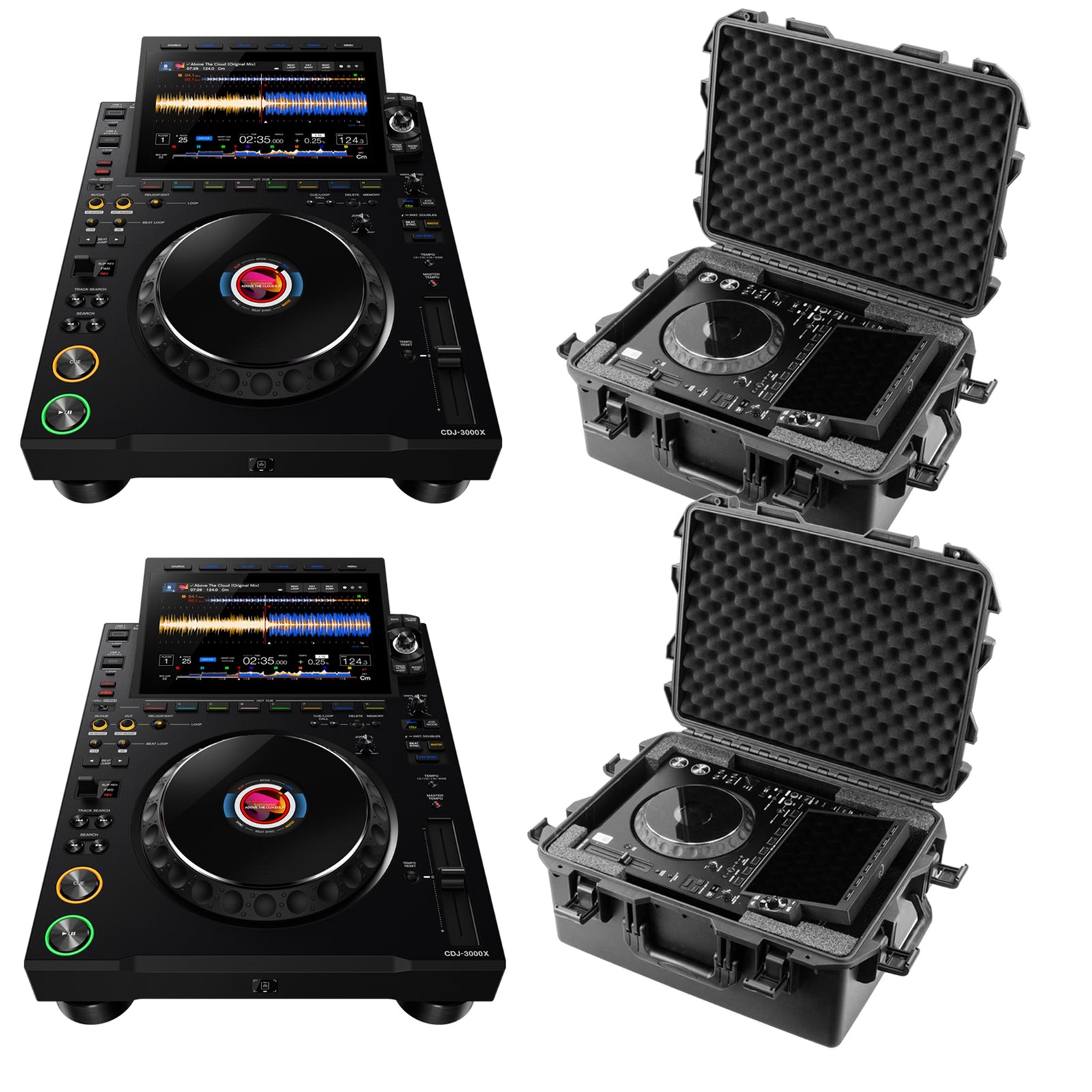 AlphaTheta CDJ-3000X DJ Media Players with Odyssey VU3000XT Cases by AlphaTheta