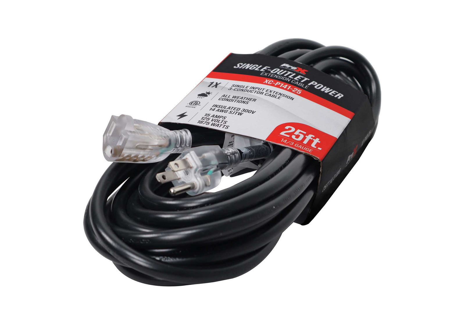 ProX XC-P141-25, 110v to 110v Female Power Cord 14AWG 3 Prong Black - 25 Feet