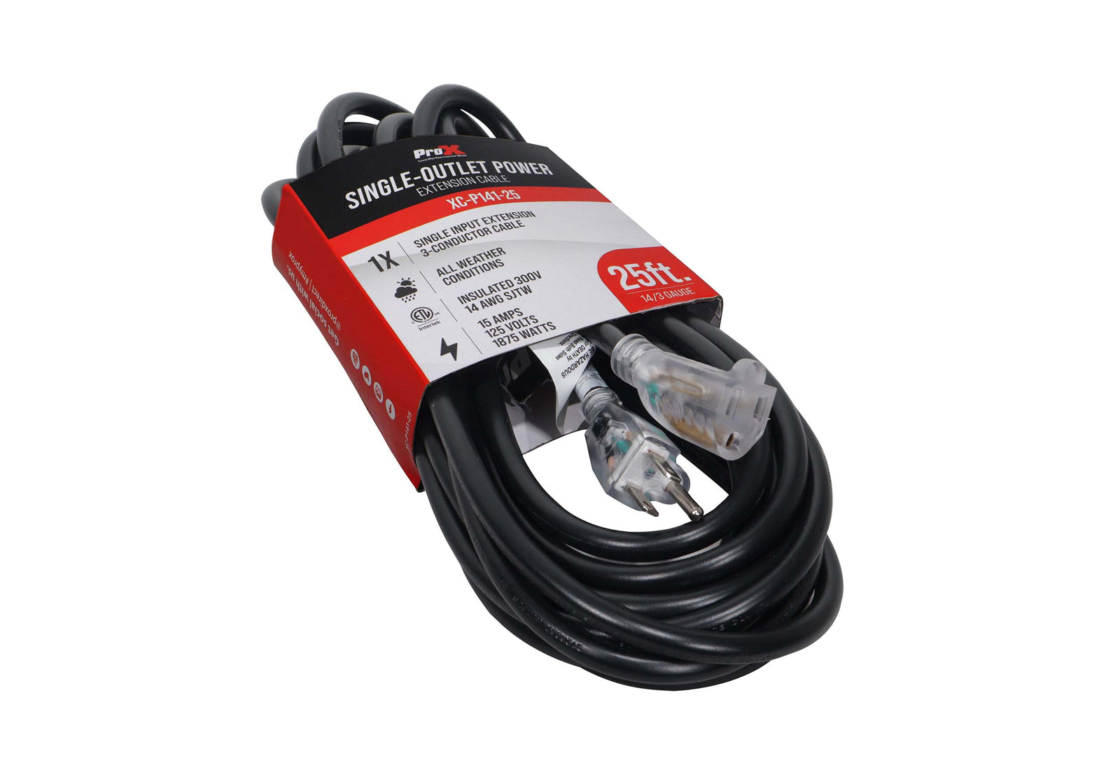 ProX XC-P141-25, 110v to 110v Female Power Cord 14AWG 3 Prong Black - 25 Feet