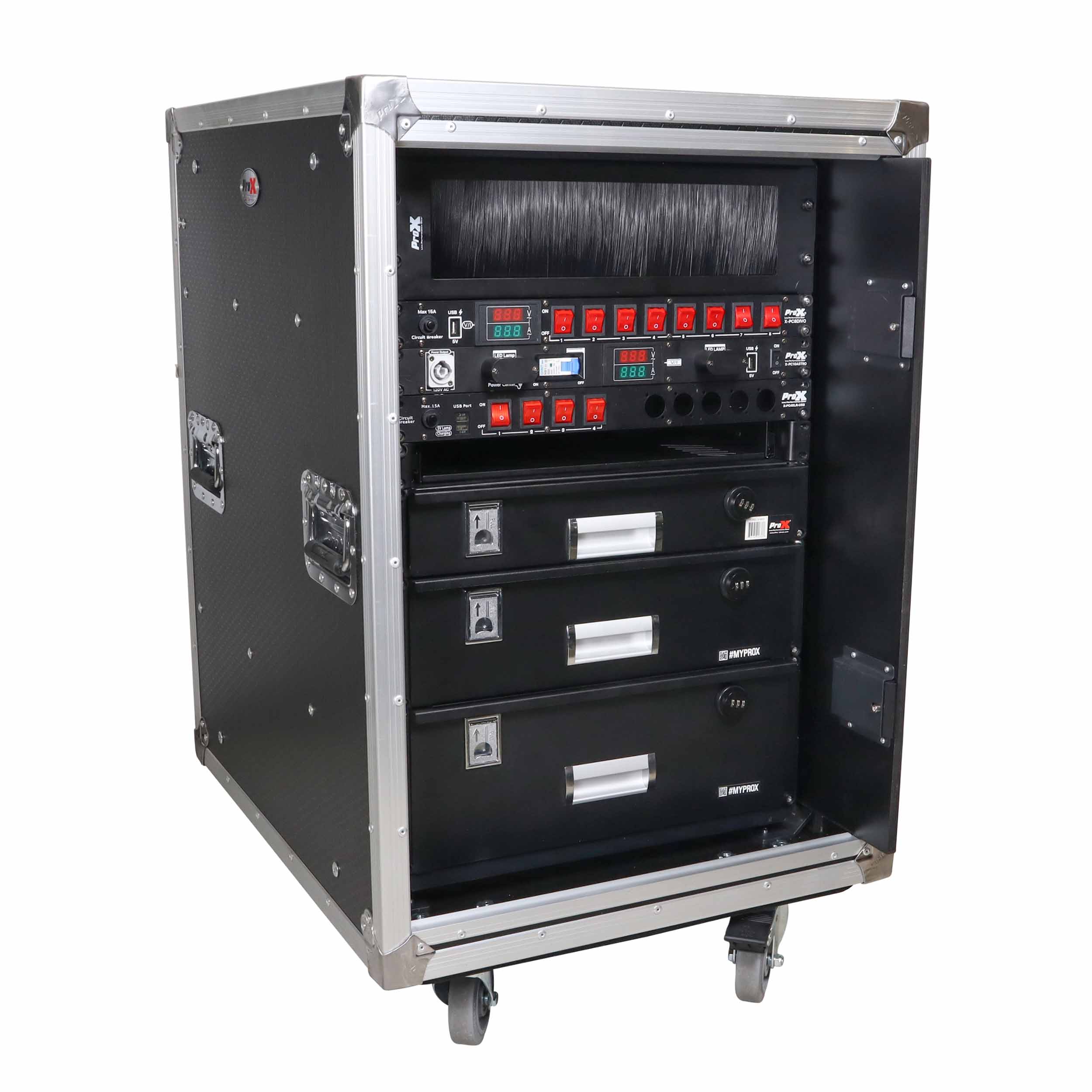 ProX T-16USLAM24, 16U 24" Deep Vertical Rack Shock Mount Case with 2 Sliding Slam Doors and 4" Caster Wheels by ProX Cases