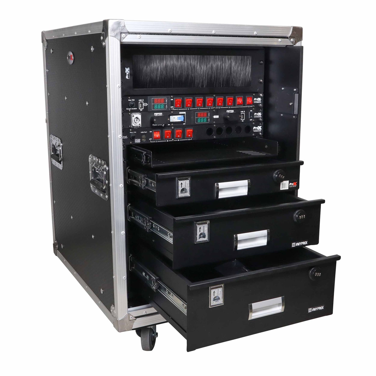 ProX T-16USLAM24, 16U 24" Deep Vertical Rack Shock Mount Case with 2 Sliding Slam Doors and 4" Caster Wheels by ProX Cases