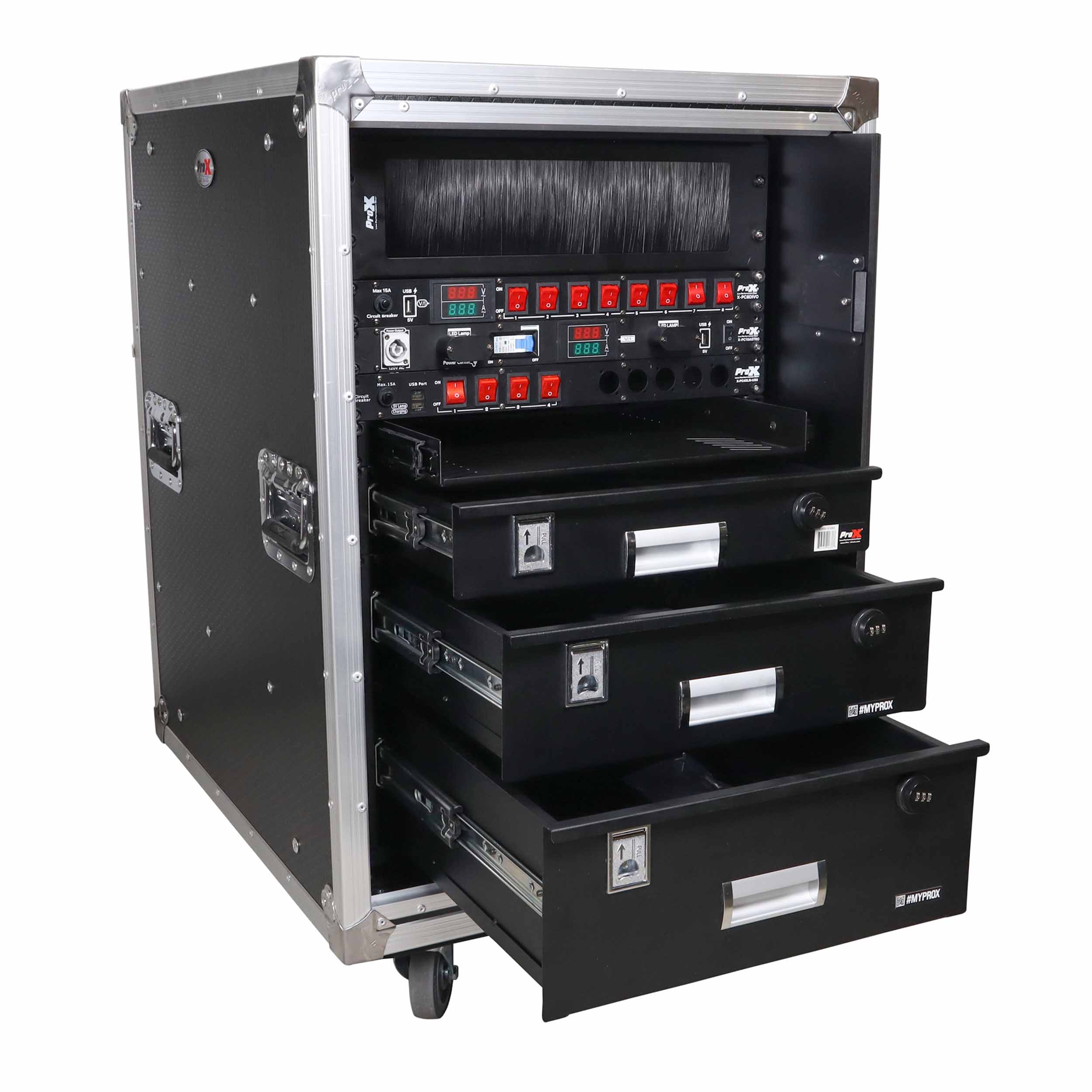 ProX T-16USLAM24, 16U 24" Deep Vertical Rack Shock Mount Case with 2 Sliding Slam Doors and 4" Caster Wheels by ProX Cases