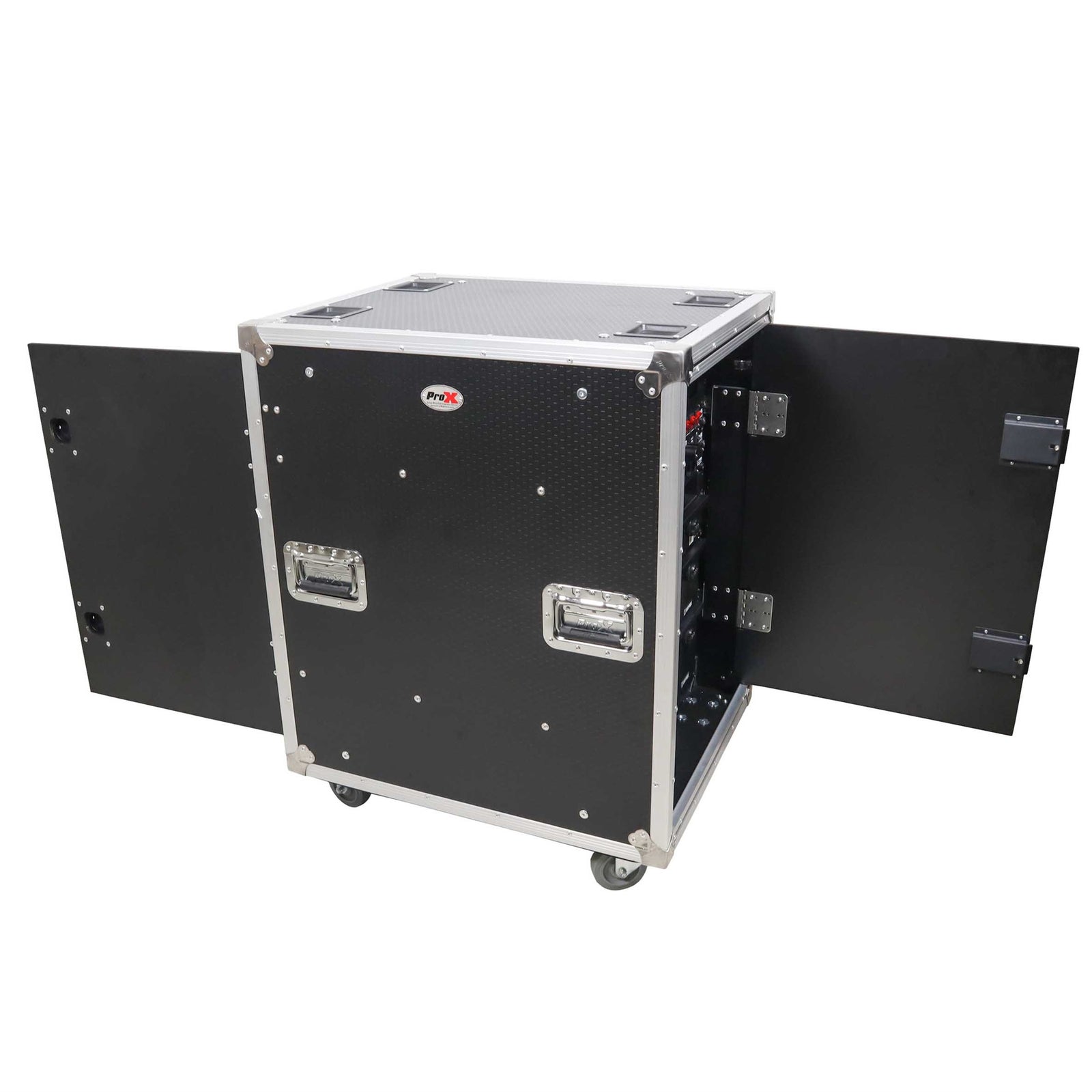 ProX T-16USLAM24, 16U 24" Deep Vertical Rack Shock Mount Case with 2 Sliding Slam Doors and 4" Caster Wheels by ProX Cases