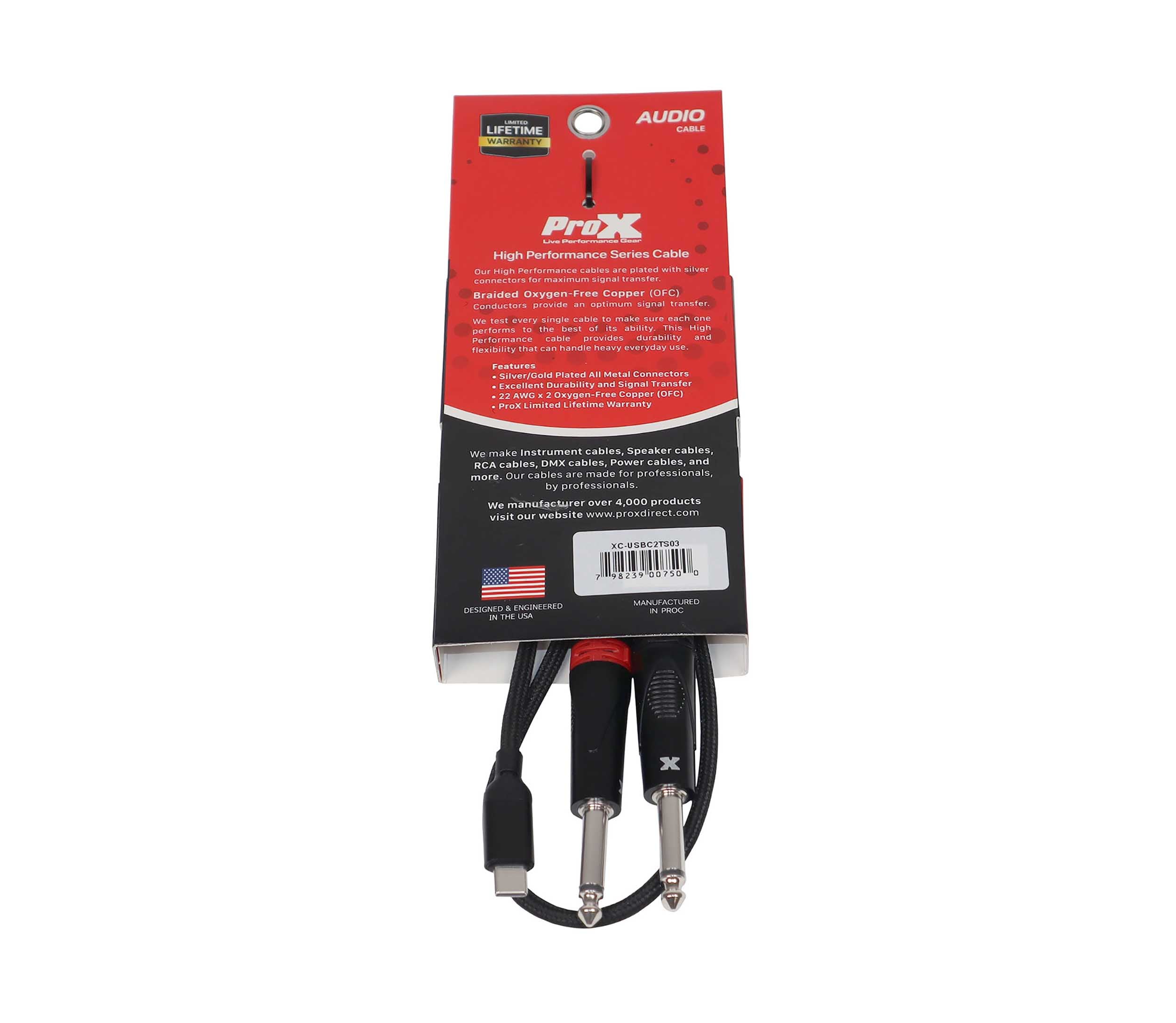 ProX XC-USBC2TS03 USB-C to Dual 1/4" TS Audio Cable - 3 Feet by ProX Cases