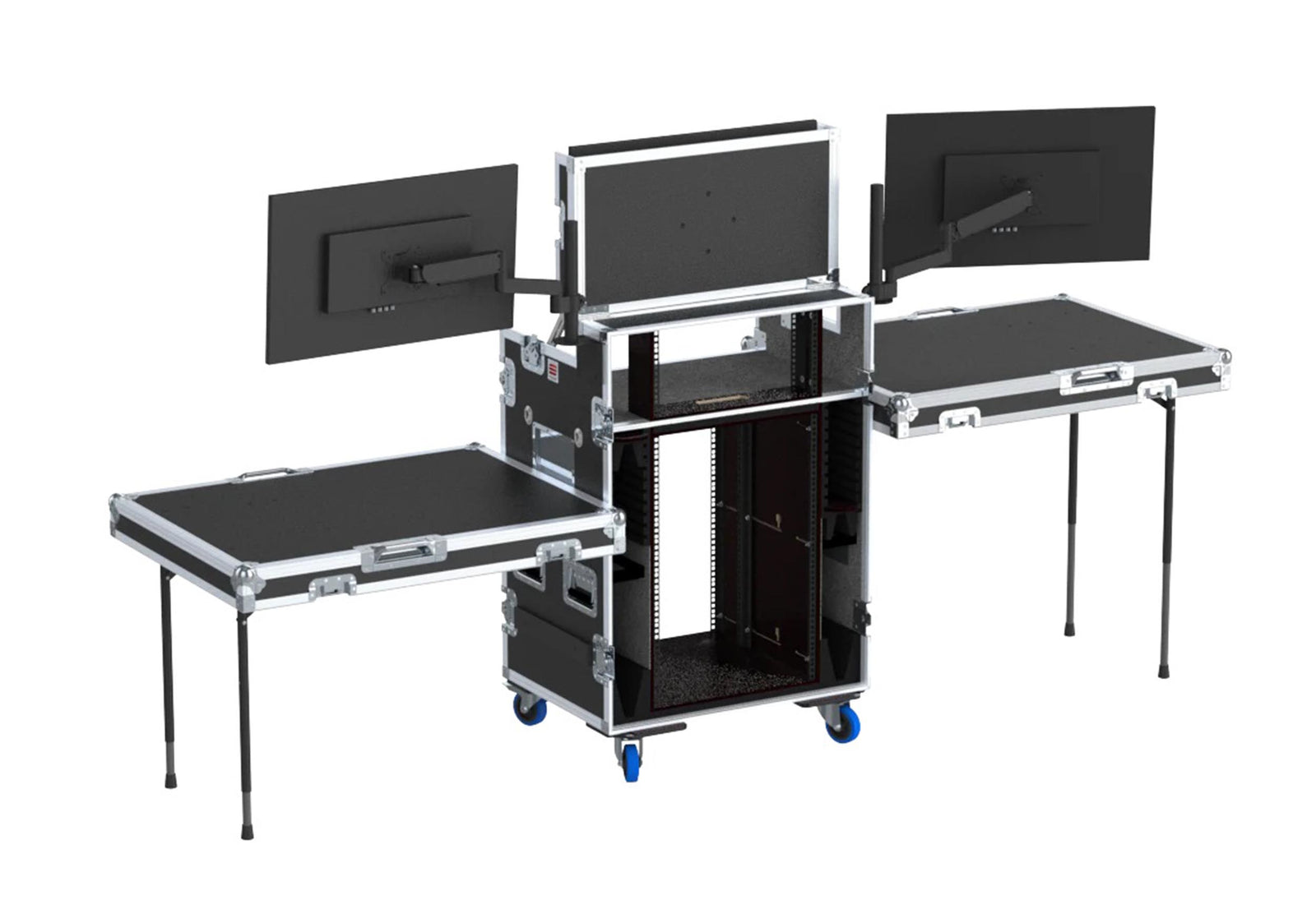 Santosom XSM-AV16UW OPTO FC Regie PRO-3A Workstation System with 16U Rack Space, Dual Side Tables & Triple Monitor Setup by Santosom
