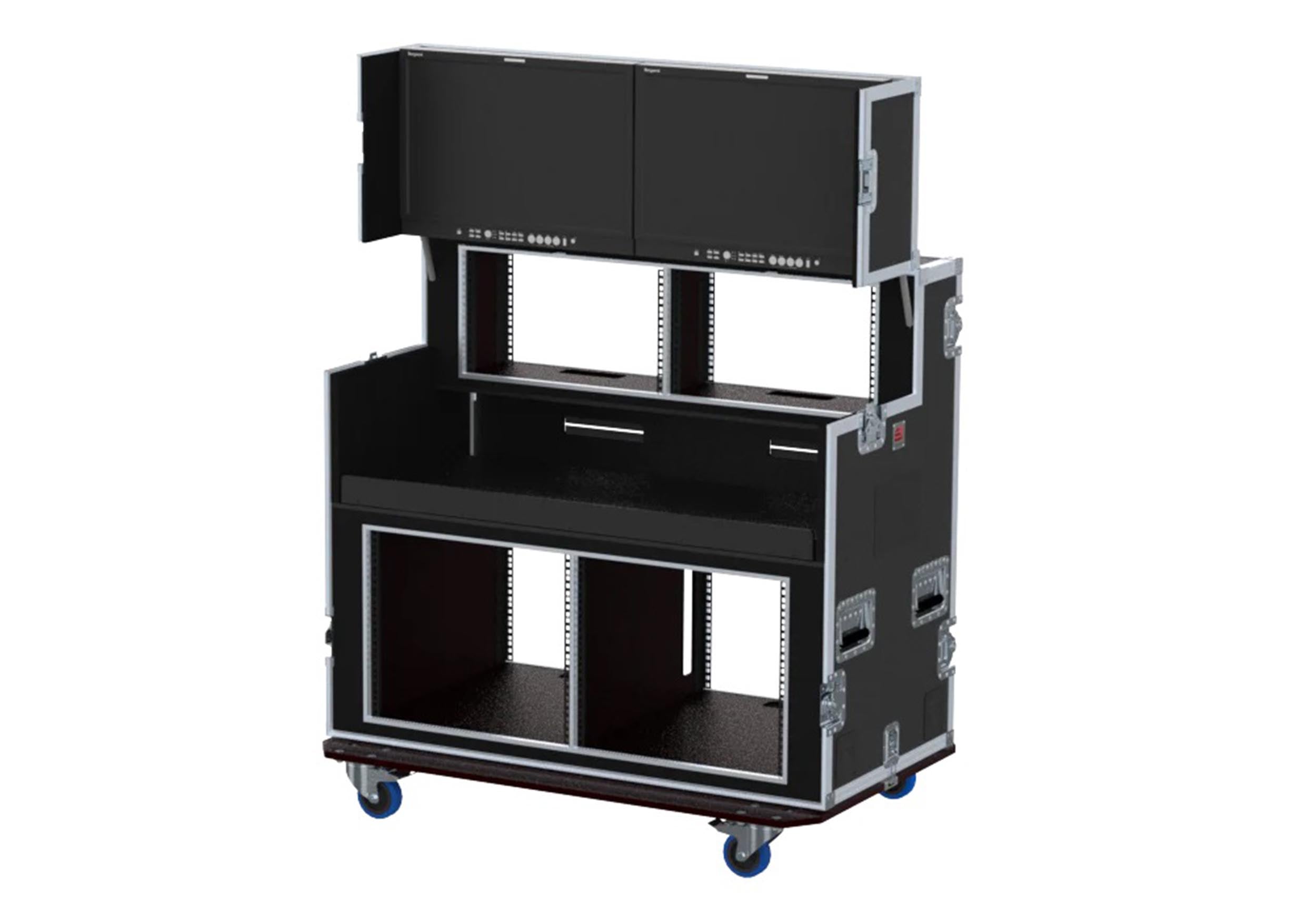 Santosom XSM-AVPRO 2X9U 2X6U Video Controller Flight Case for 2x 24" Monitors and 9U/6U Rack by Santosom