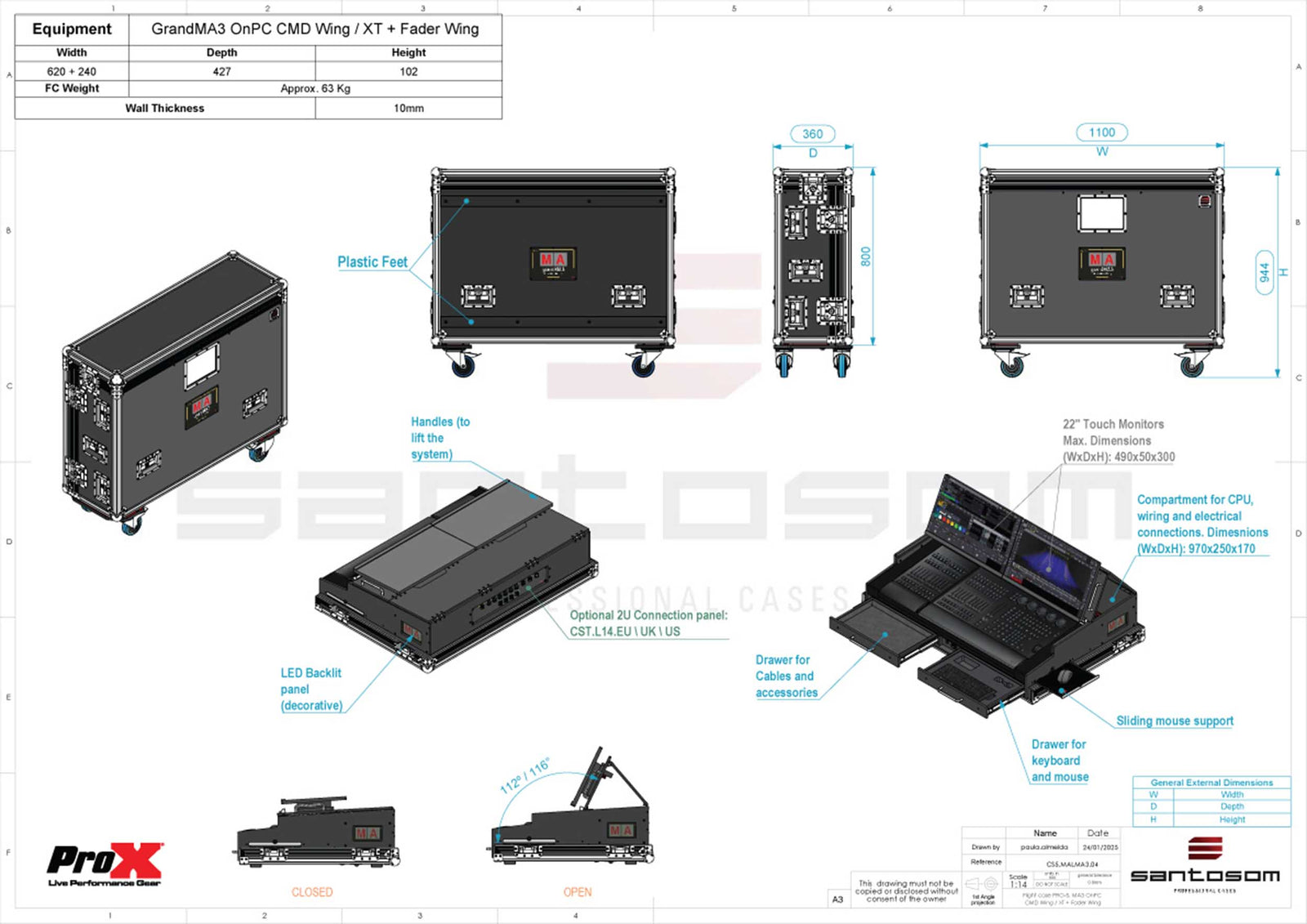 Santosom XSM-GMA3onPC Flight Case for GrandMA3 onPC Command Wing & Fader Wing by Santosom