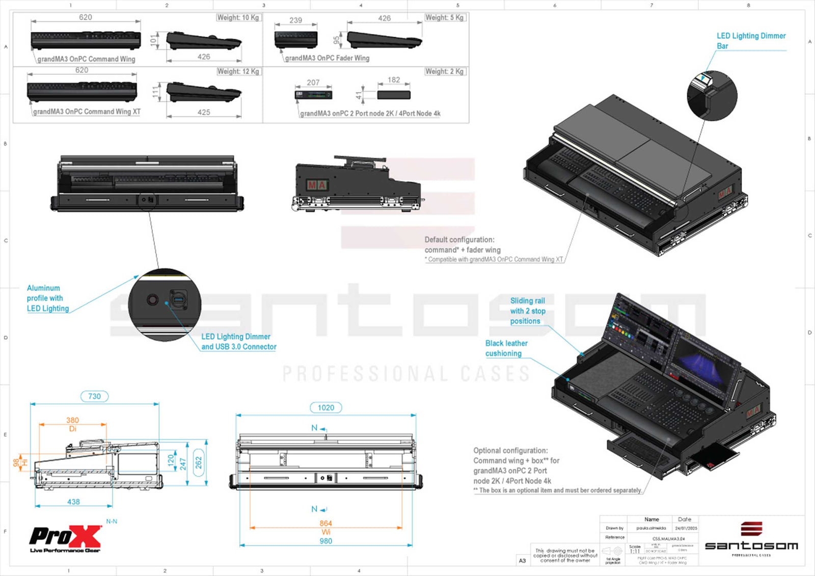 Santosom XSM-GMA3onPC Flight Case for GrandMA3 onPC Command Wing & Fader Wing by Santosom