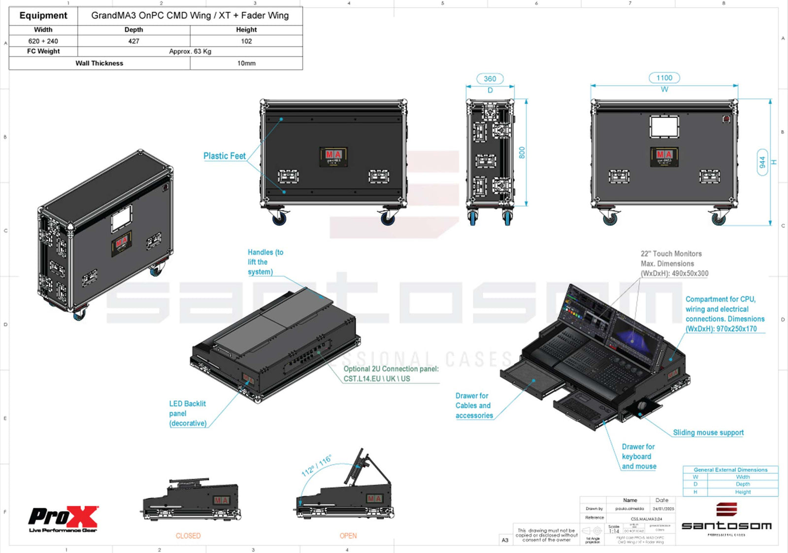 Santosom XSM-GMA3onPC Pro SIS Flight Case for grandMA3 onPC Command Wing and FaderWing by Santosom