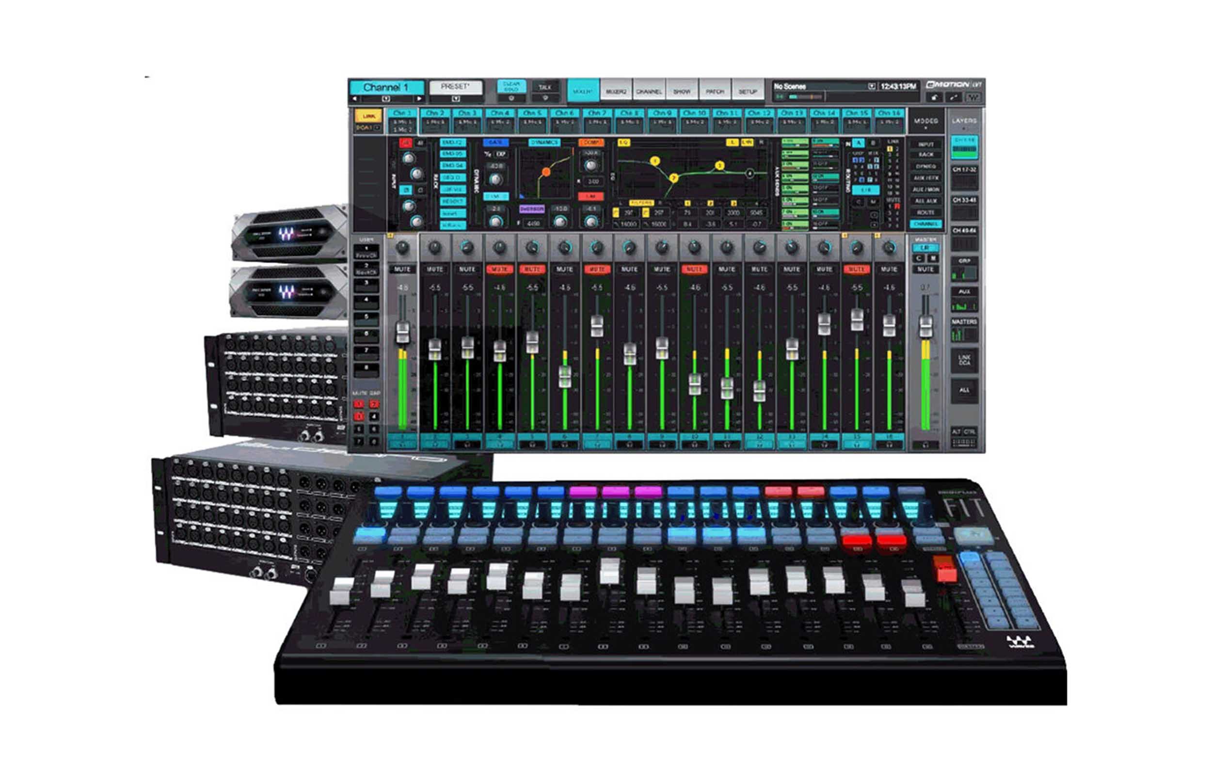 Waves CMBLVDSP64R1 eMotion LV1 64-Channel Mixer System with Extreme Server-C, 64-Input Stagebox by Waves