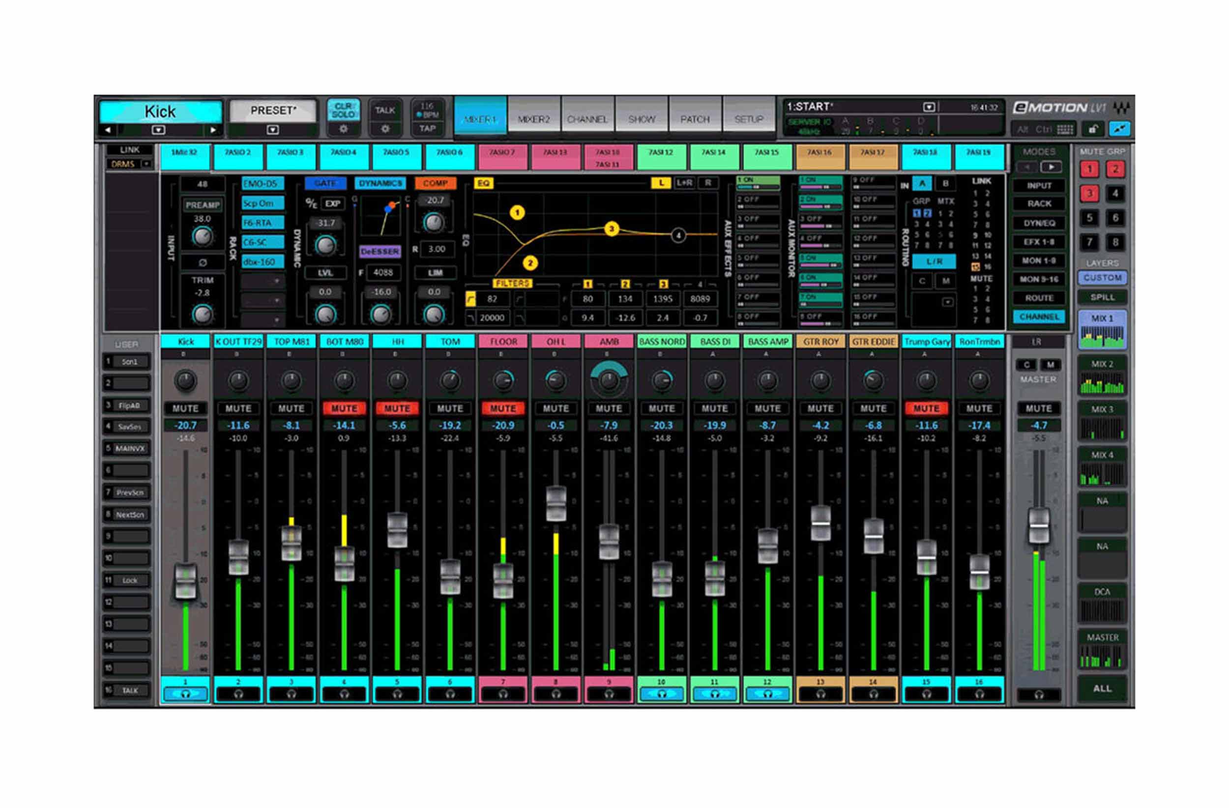 Waves CMBLVDSP64R1 eMotion LV1 64-Channel Mixer System with Extreme Server-C, 64-Input Stagebox by Waves