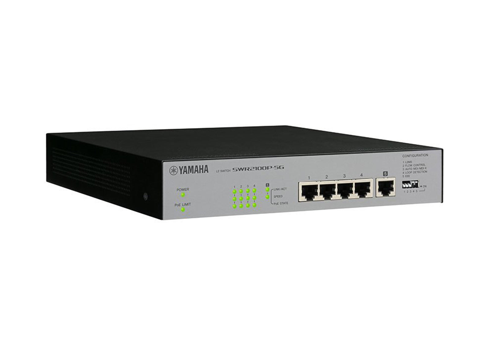 Yamaha SWR2100P-5G 5-Port L2 Network Switch with PoE for Dante Audio by Yamaha