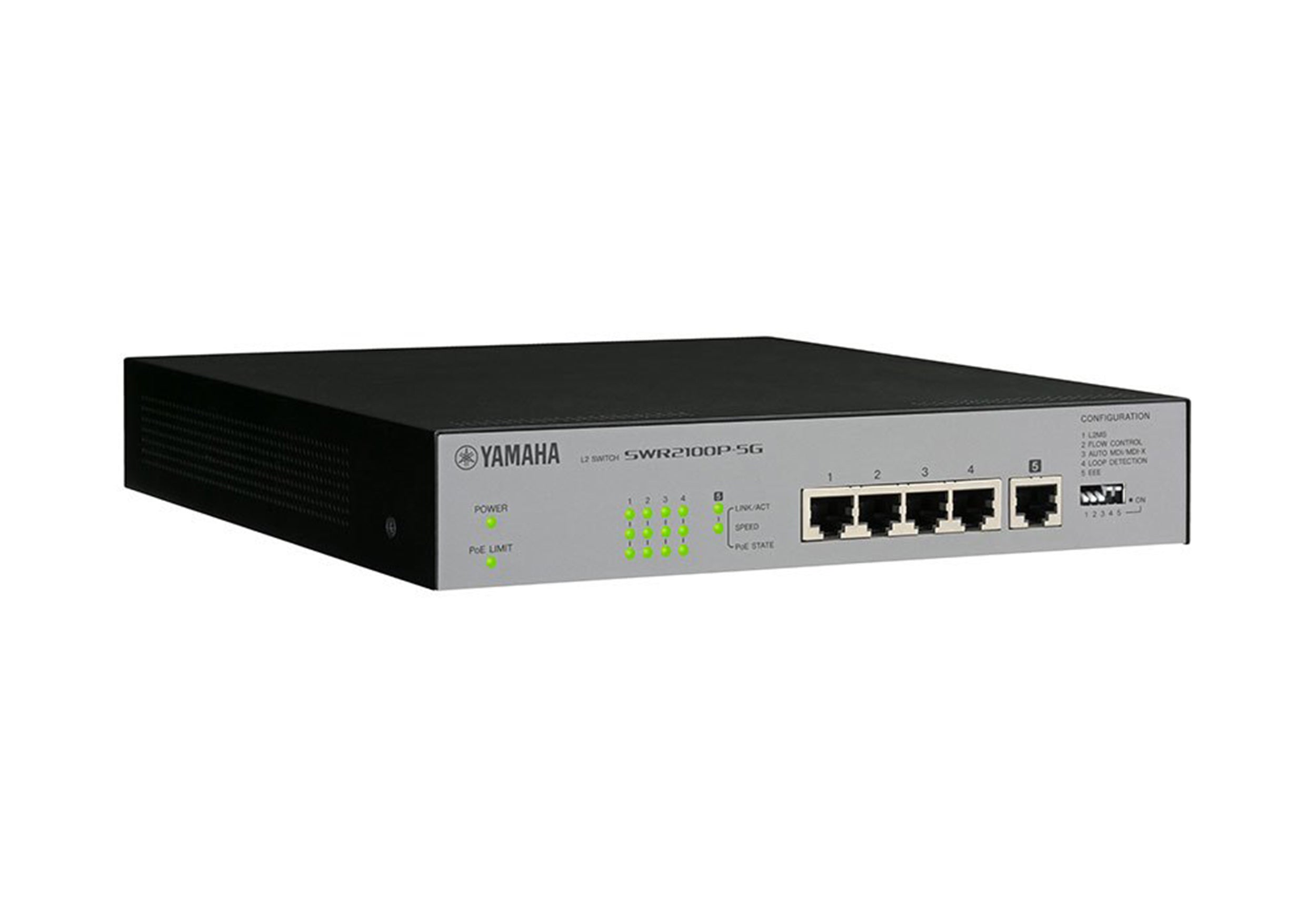 Yamaha SWR2100P-5G 5-Port L2 Network Switch with PoE for Dante Audio by Yamaha