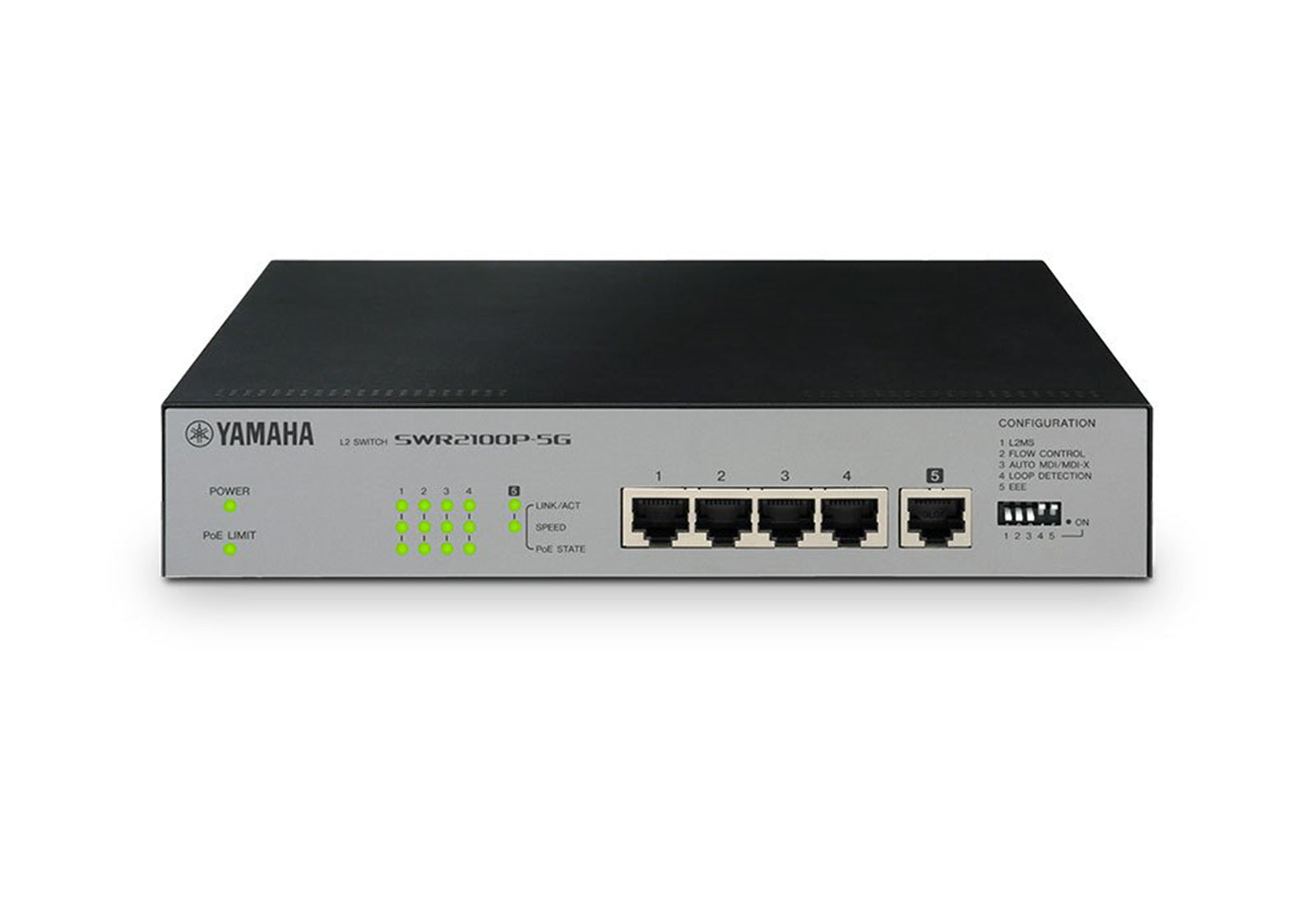 Yamaha SWR2100P-5G 5-Port L2 Network Switch with PoE for Dante Audio by Yamaha