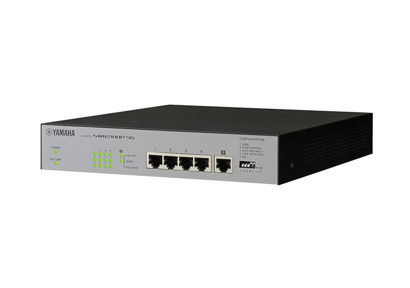Yamaha SWR2100P-5G 5-Port L2 Network Switch with PoE for Dante Audio by Yamaha