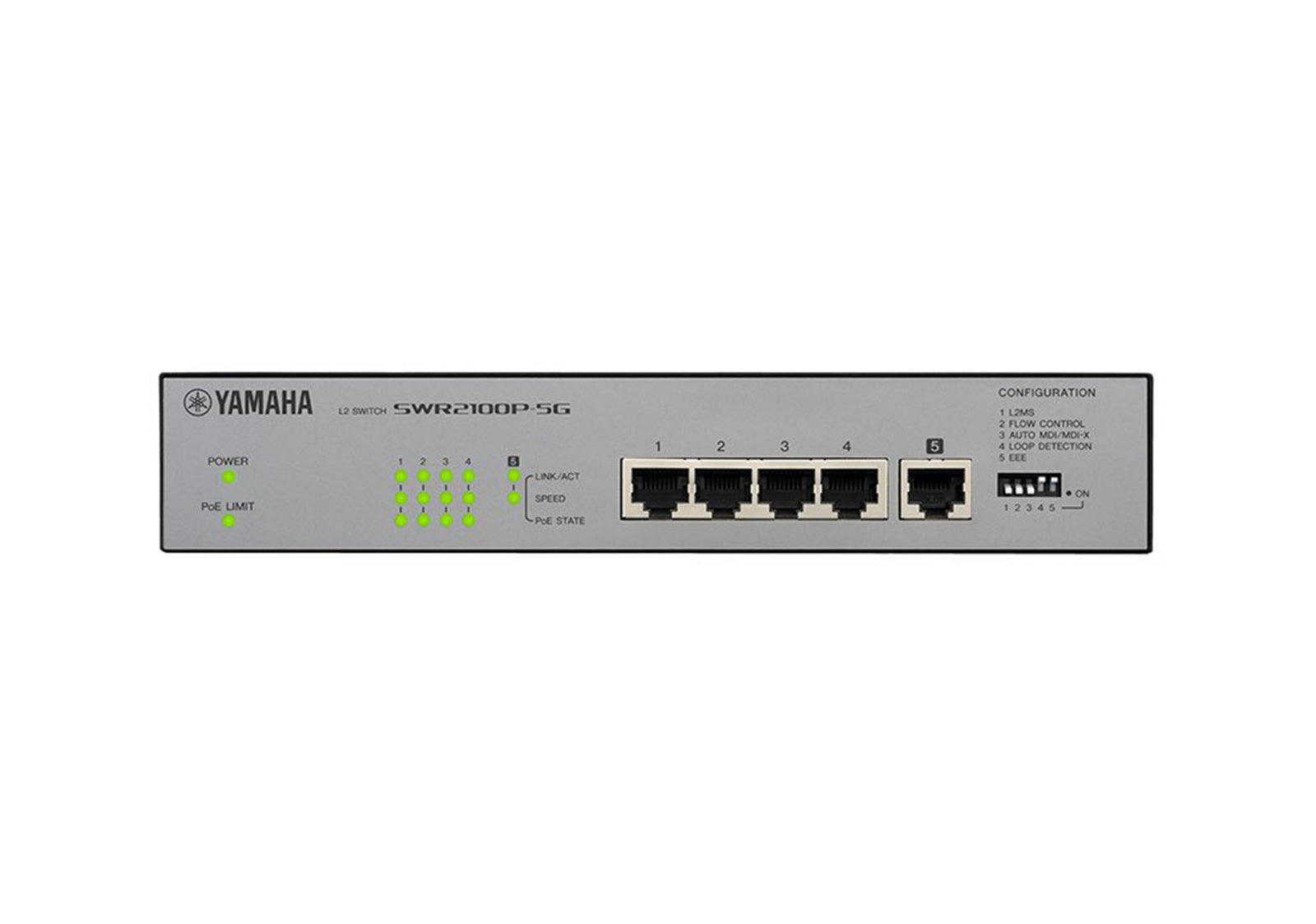 Yamaha SWR2100P-5G 5-Port L2 Network Switch with PoE for Dante Audio by Yamaha