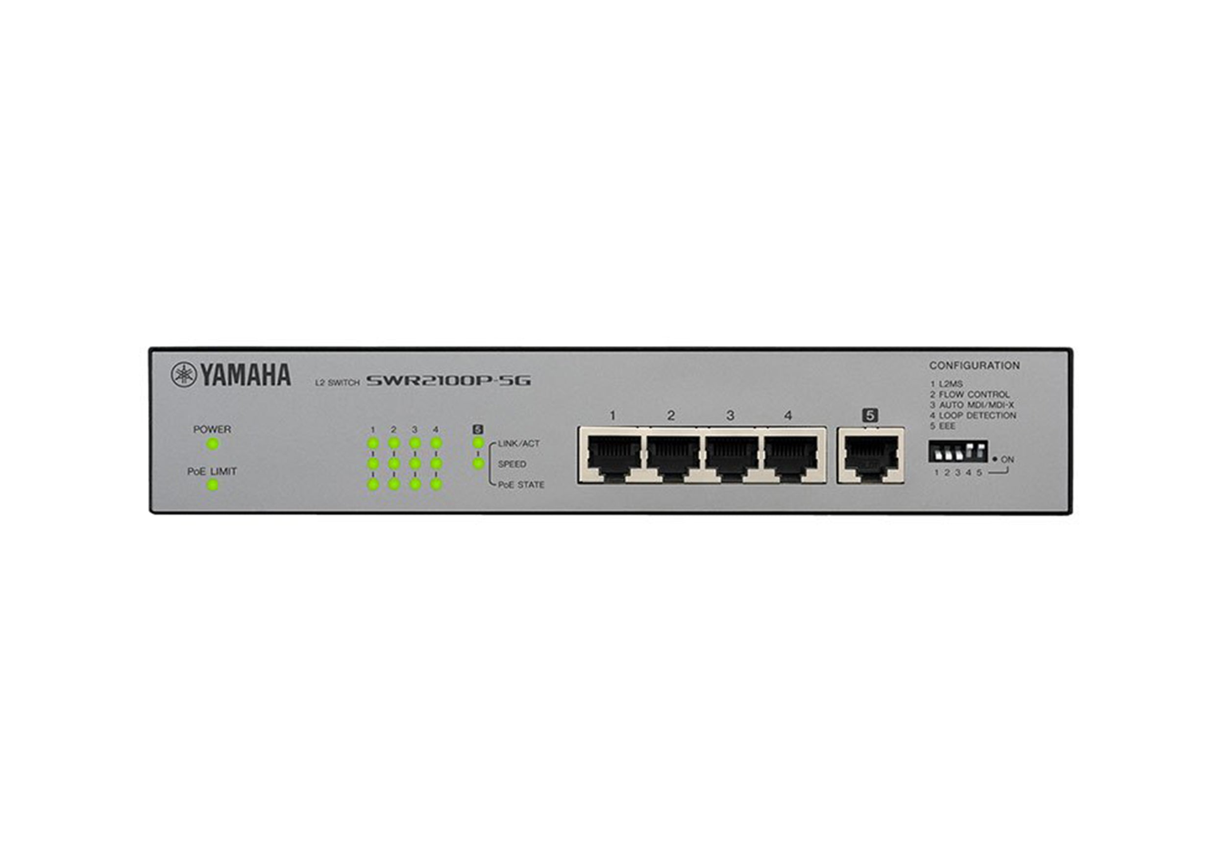 Yamaha SWR2100P-5G 5-Port L2 Network Switch with PoE for Dante Audio by Yamaha