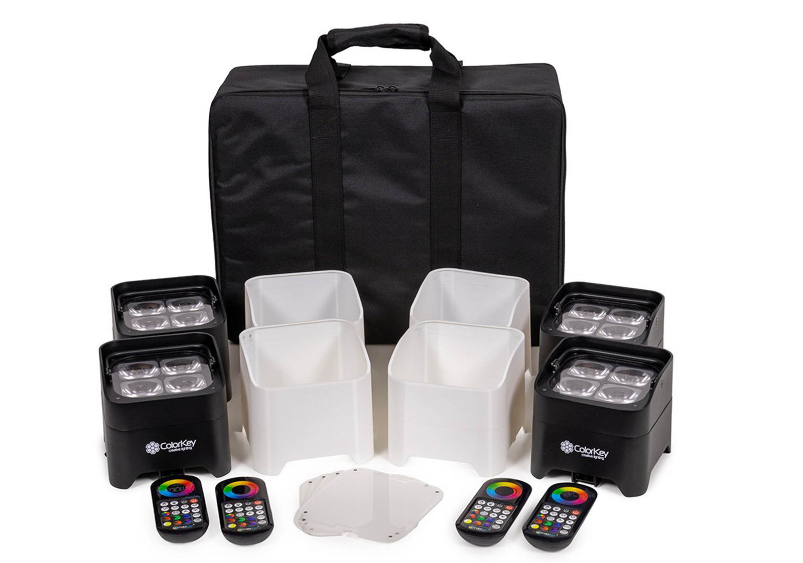 ColorKey CKU-6224 MobilePar Mini Hex 4 MKII Wireless Battery RGBAW+UV LED Fixture Set with Carry Case (4 Packs) by ColorKey