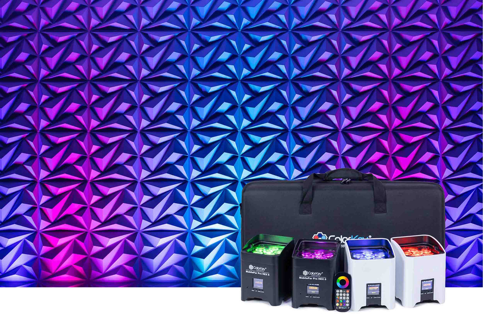 ColorKey CKU-6234 MobilePar Pro HEX 6, Battery Powered RGBAW-UV LED 4-Pack Bundle with Carrying Case by ColorKey