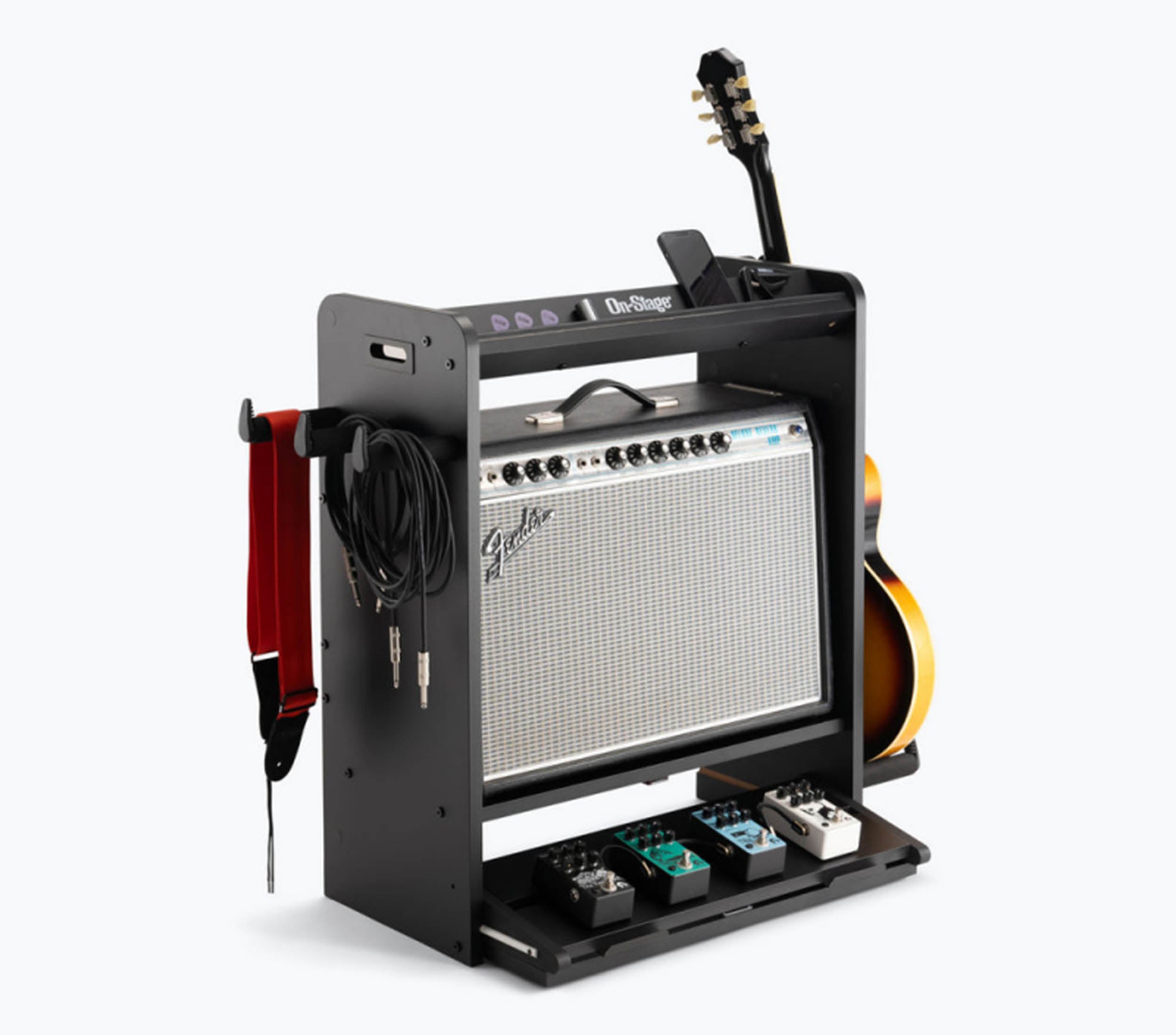 On-Stage GWS5000 Guitar Workstation with Elevated Amp Stand - Black and Rosewood Finish by On-Stage