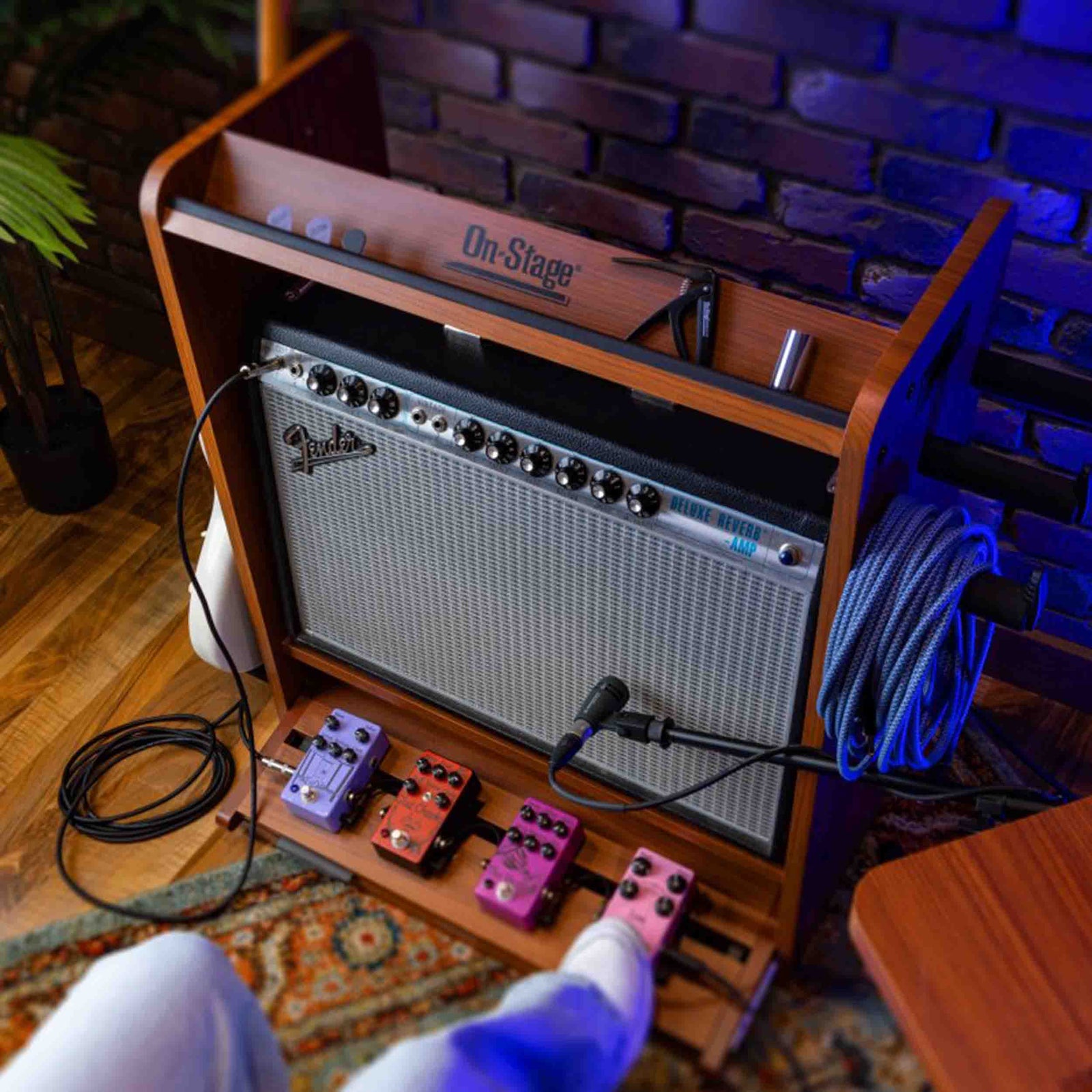 On-Stage GWS5000 Guitar Workstation with Elevated Amp Stand - Black and Rosewood Finish by On-Stage