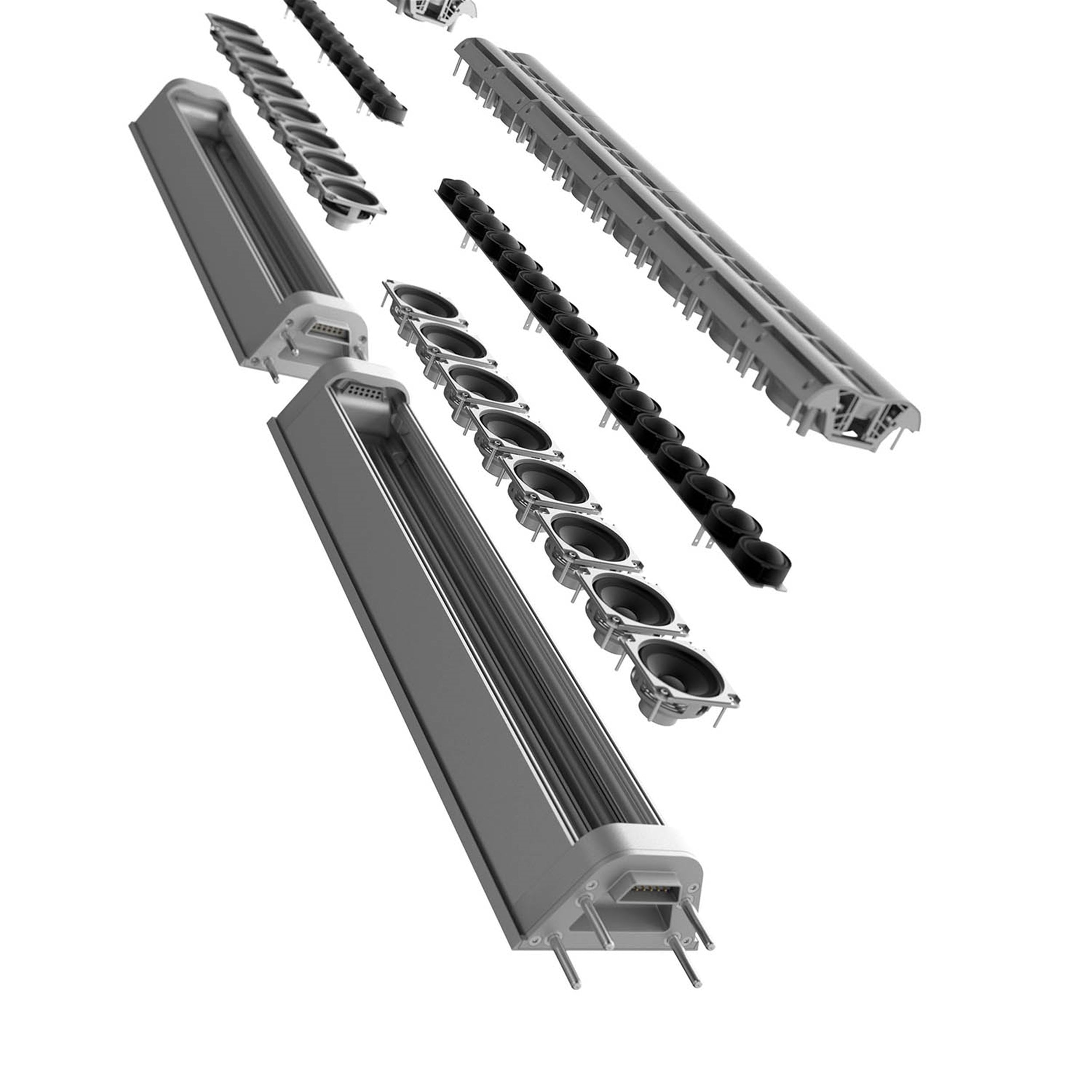 LD Systems MAUI P900 exploded view of the aluminium column and neodymium driver array - Hollywood DJ