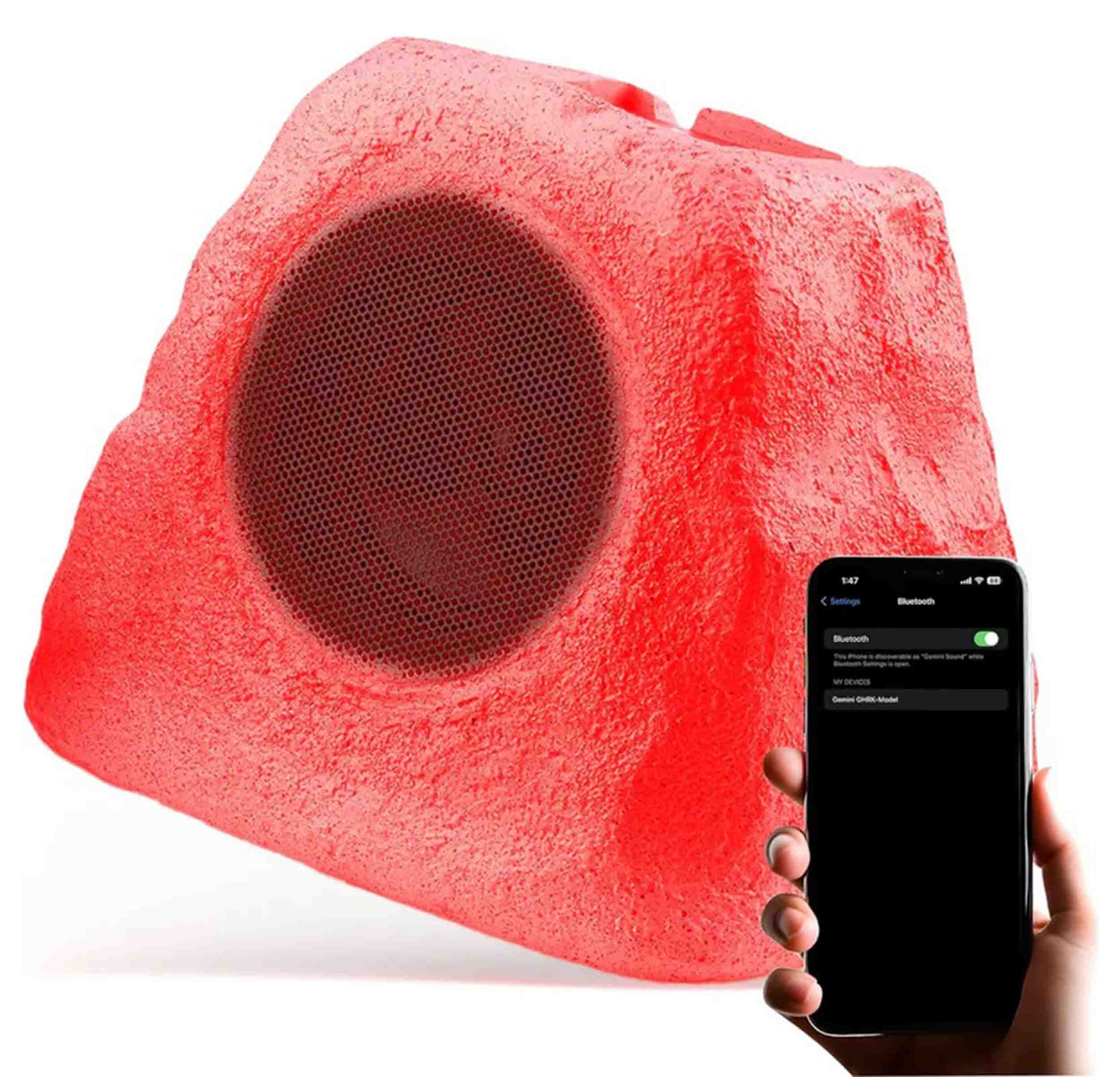 Gemini Sound GHRK-500LTMS Rechargeable Bluetooth Outdoor Solar Rock LED Speaker with Multilink by Gemini Sound