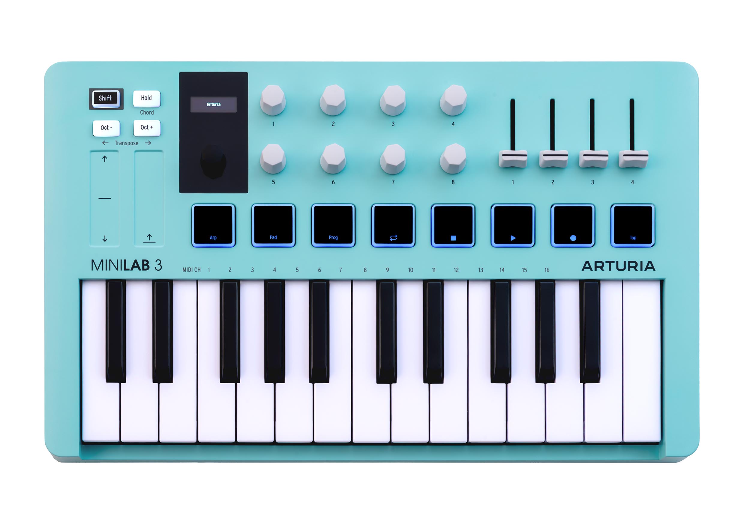Arturia MiniLab 3, 25-Key USB MIDI Keyboard Controller with RGB Pads and Analog Lab Software - Rose Quartz and Aquamarine Finishes by ARTURIA