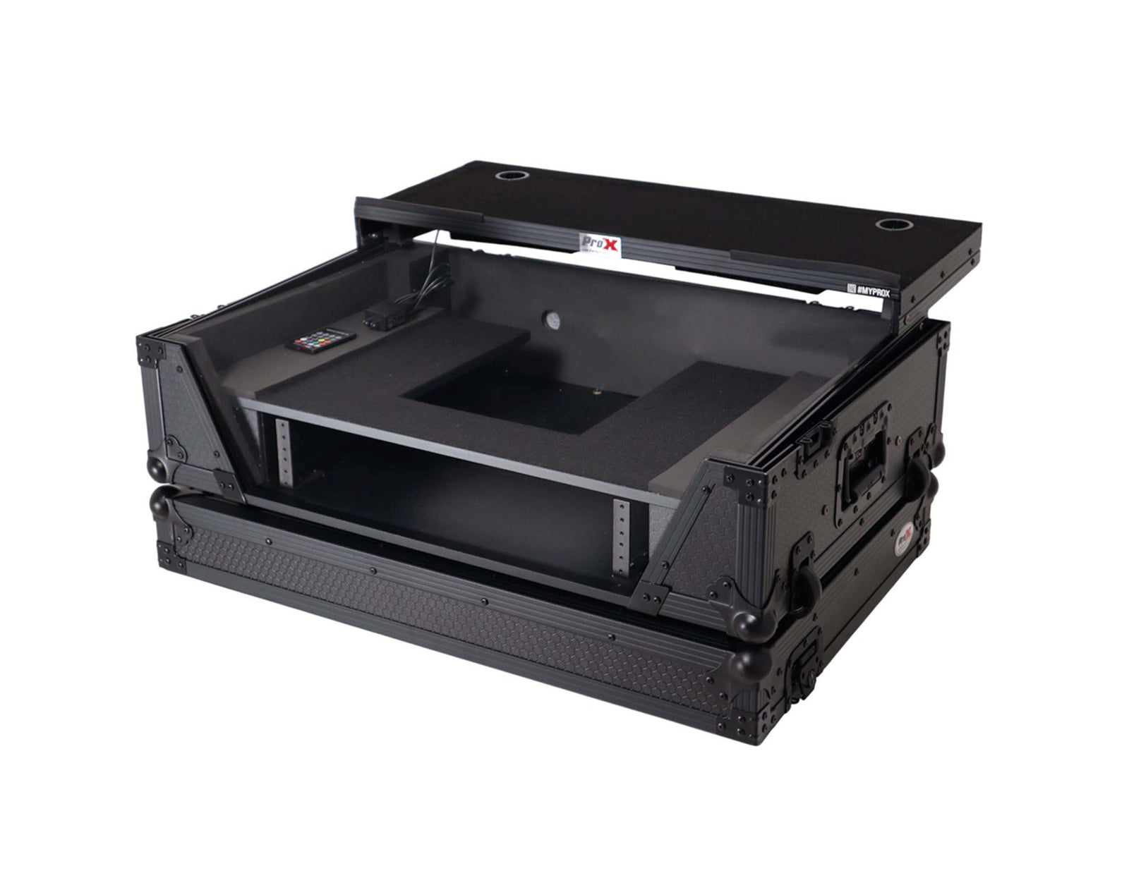 ProX XS-U2915WLTBL2ULED Flight Road Case for Pioneer DDJ-FLX10, REV5 and REV7 DJ Controller with Laptop Shelf Wheels LED Black Finish - 2 RU by ProX Live Performance Gear