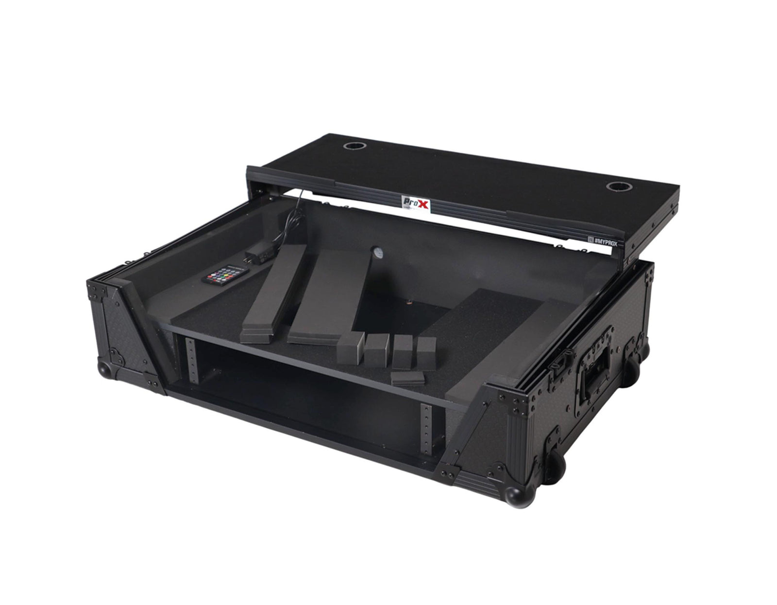 ProX XS-U2915WLTBL2ULED Flight Road Case for Pioneer DDJ-FLX10, REV5 and REV7 DJ Controller with Laptop Shelf Wheels LED Black Finish - 2 RU by ProX Live Performance Gear