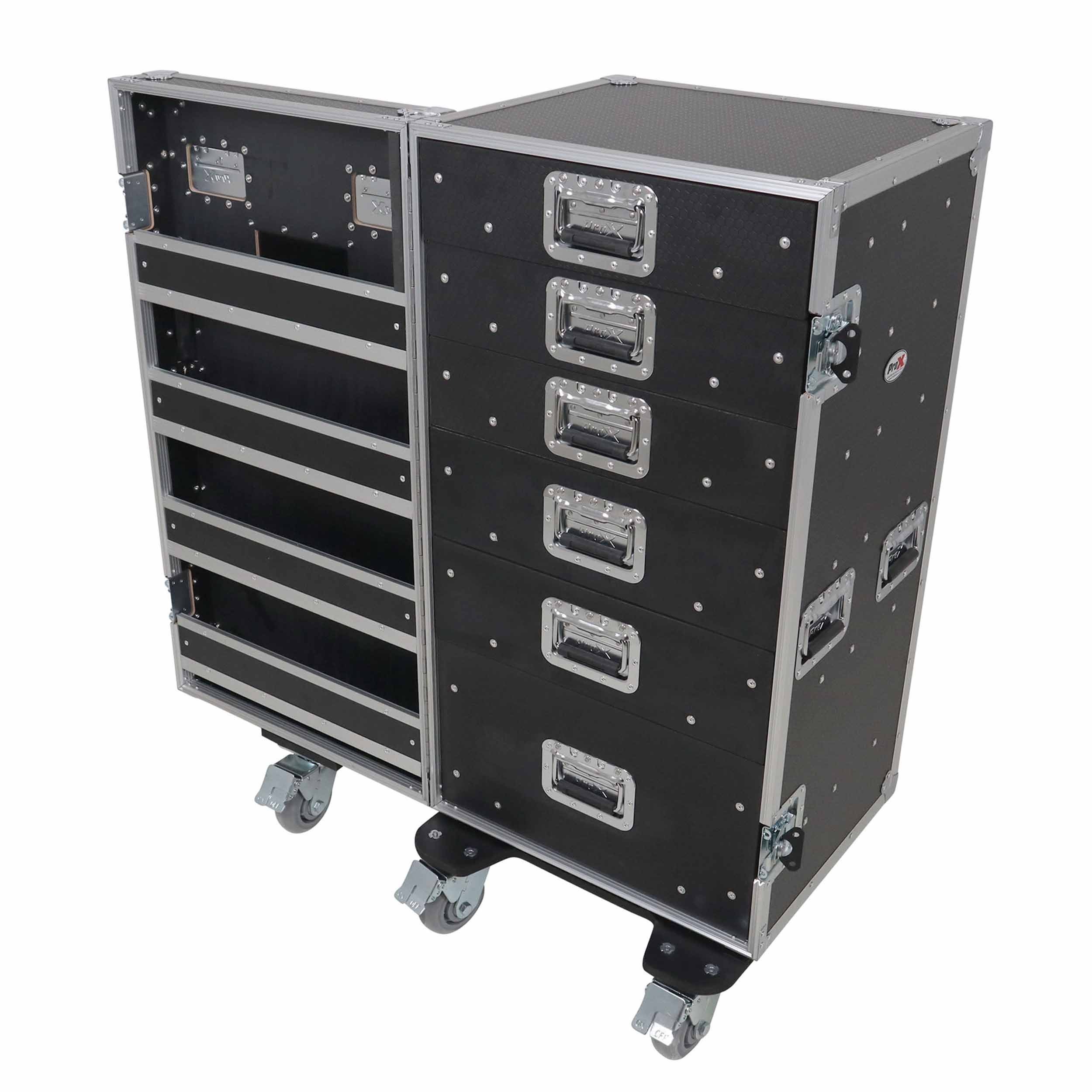 ProX XS-6DTWPULZAR ATA Flight-Style Workbox with 6 Utility Drawers, Hinged Door and 5" Casters by ProX Cases