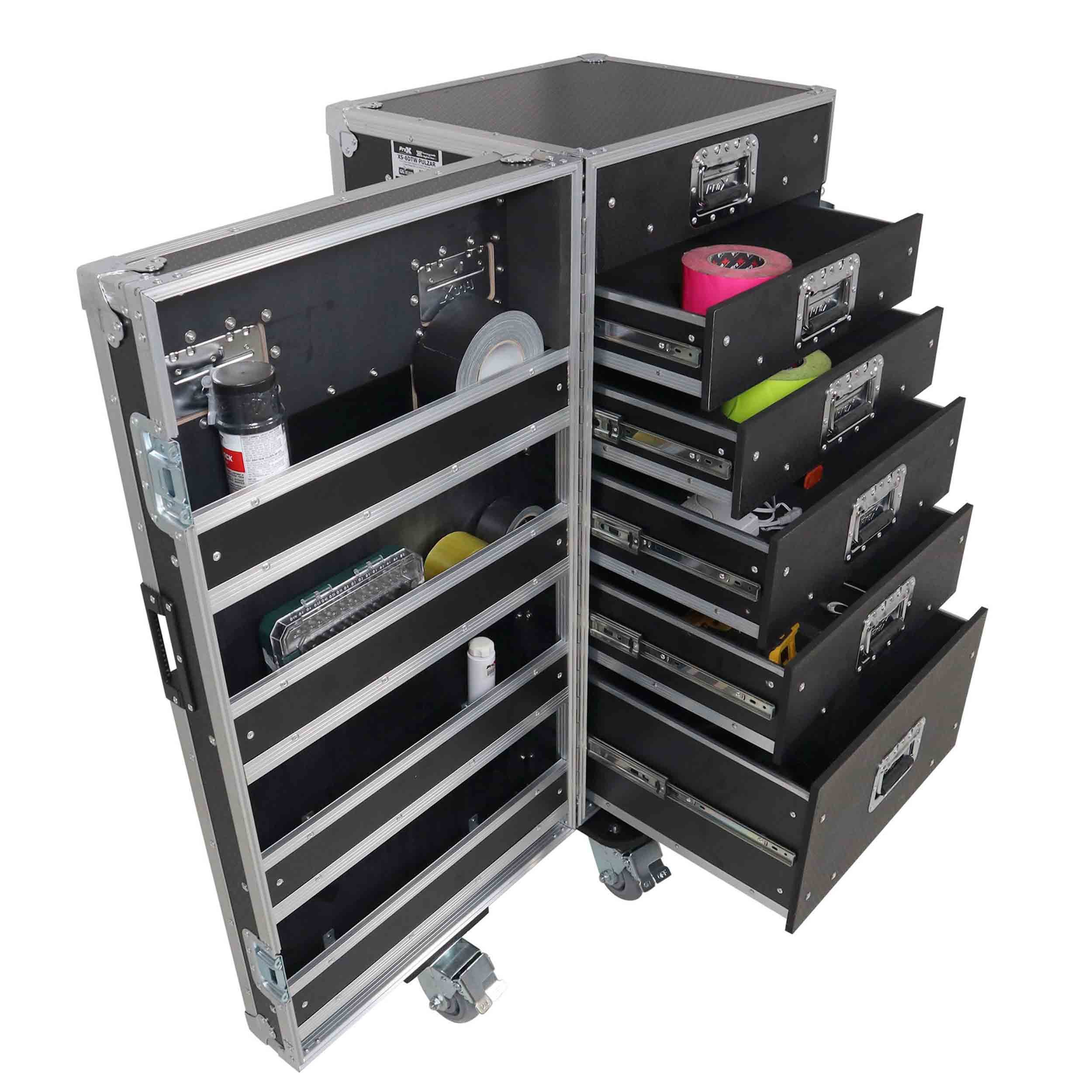 ProX XS-6DTWPULZAR ATA Flight-Style Workbox with 6 Utility Drawers, Hinged Door and 5" Casters by ProX Cases