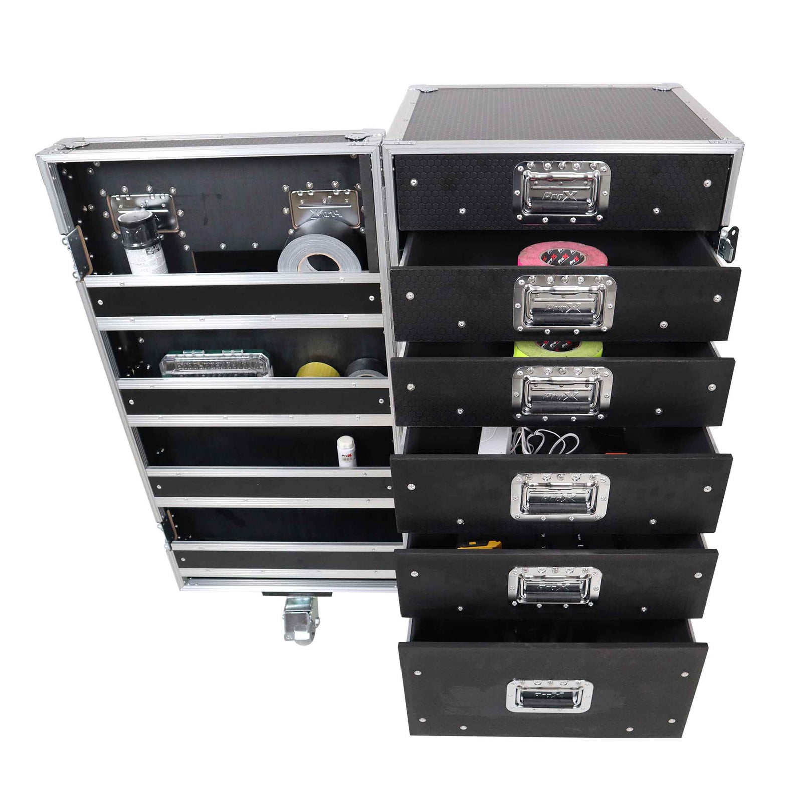 ProX XS-6DTWPULZAR ATA Flight-Style Workbox with 6 Utility Drawers, Hinged Door and 5" Casters by ProX Cases